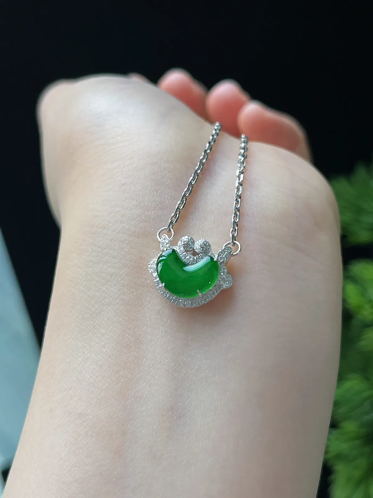 如意龙系列天然满绿翡翠项链 S925银