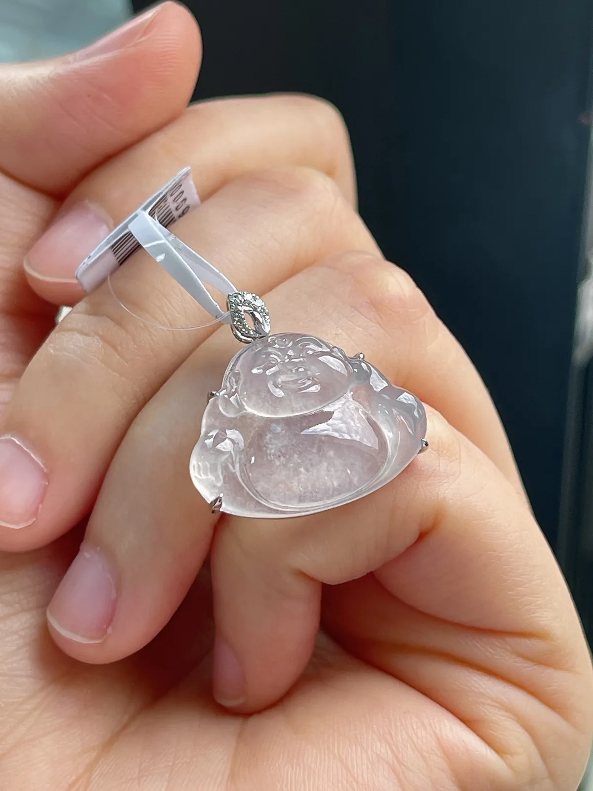 18k金伴钻翡翠白冰佛公挂件