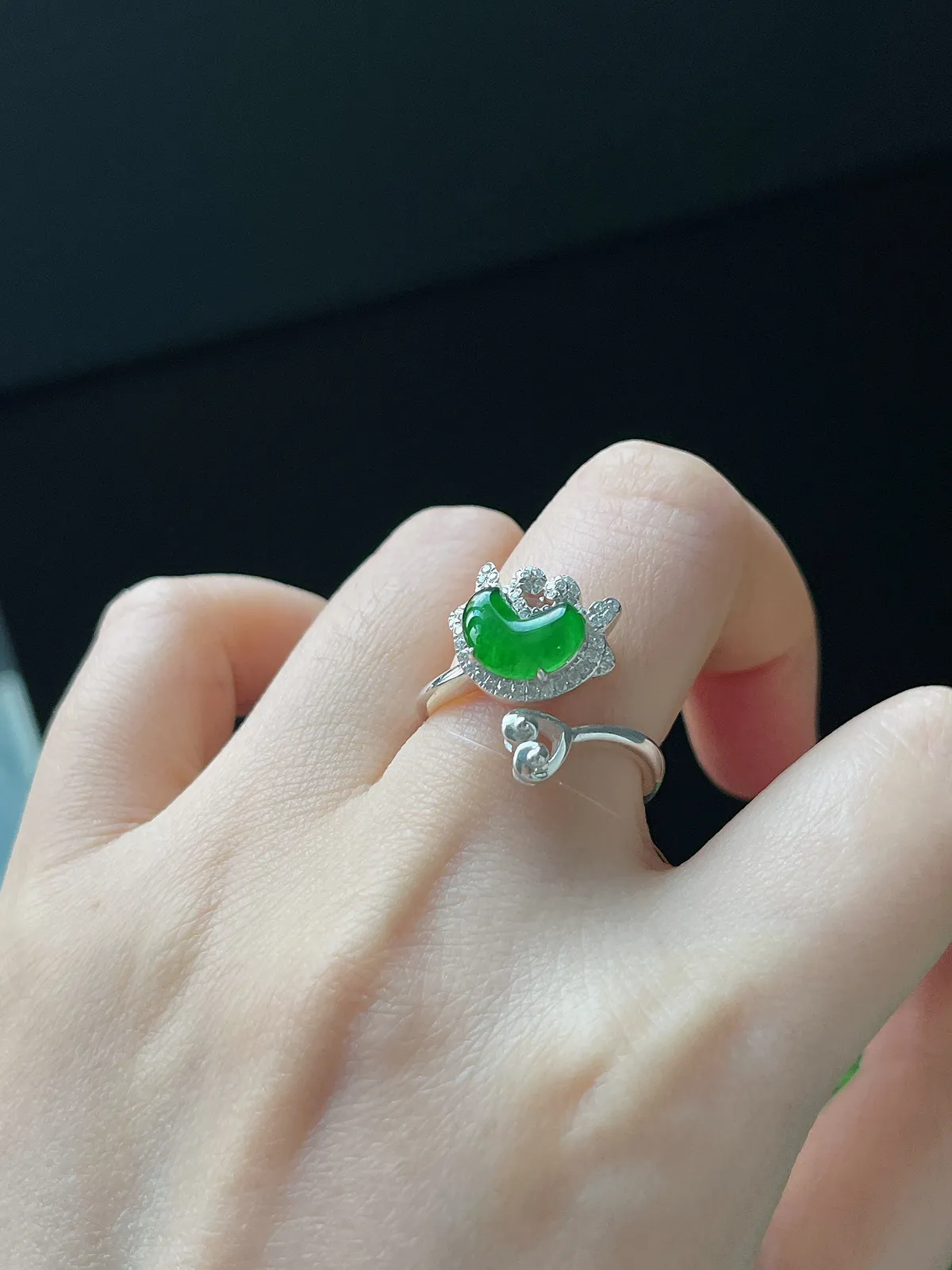 如意龙系列天然满绿翡翠戒指 S925银
