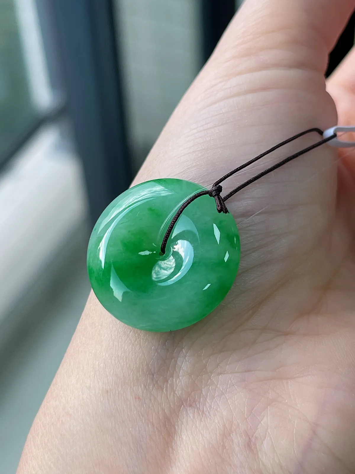 翡翠冰糯种绿飘花平安扣