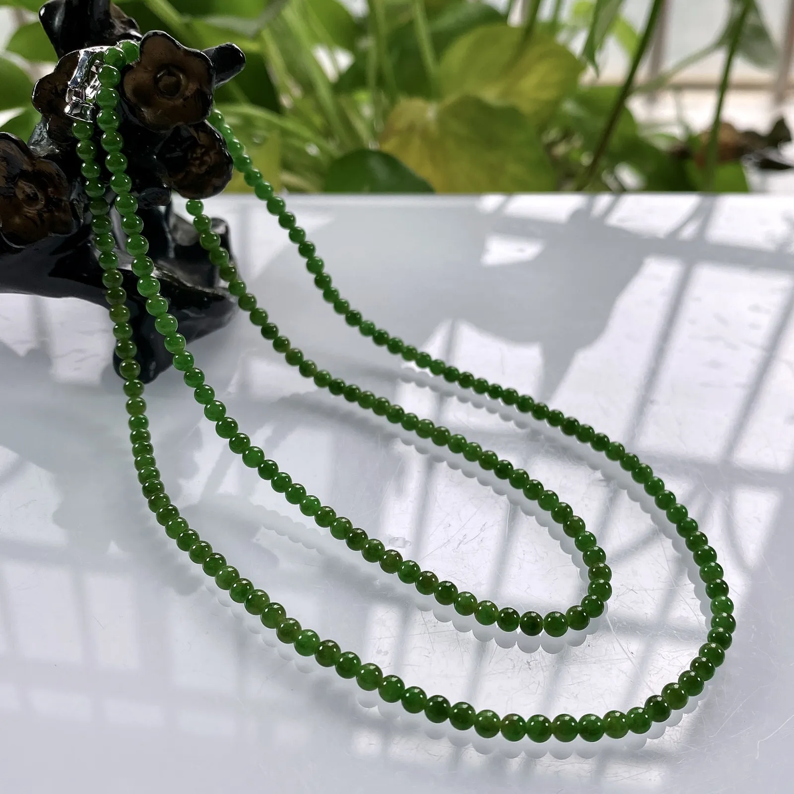 缅甸天然翡翠A货，冰种特色满绿黄加绿小米珠小圆珠项链手链，尺寸：3.3mm/187颗，长度600mm，重量：12.45g