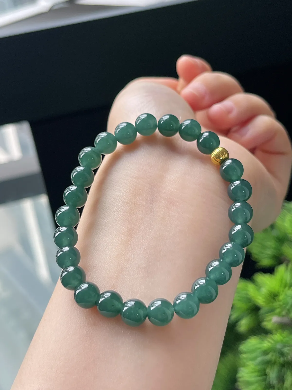 【星河系列】足金灯笼珠配冰蓝翡翠珠串7.4mm