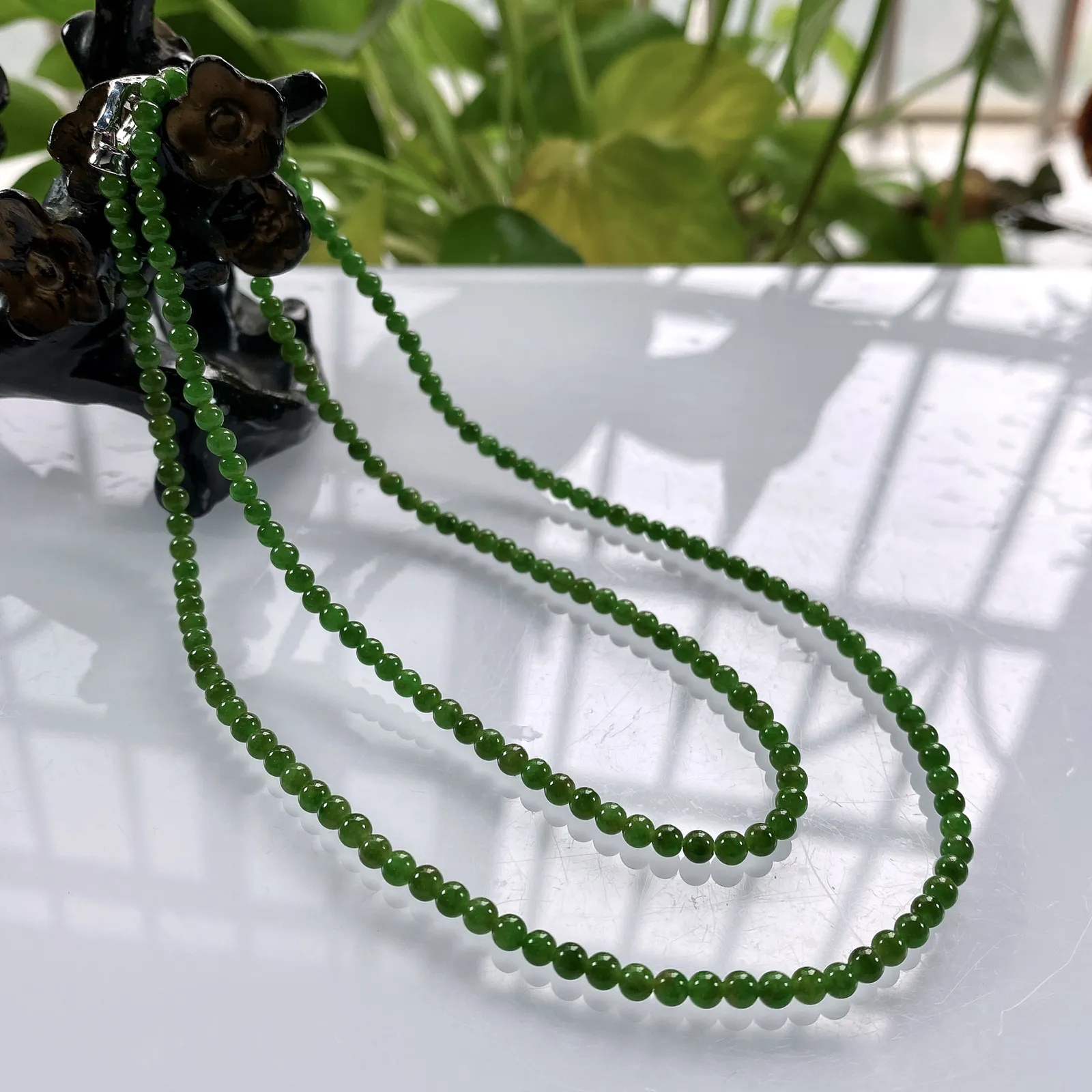 缅甸天然翡翠A货，冰种特色满绿黄加绿小米珠小圆珠项链手链，尺寸：3.3mm/187颗，长度600mm