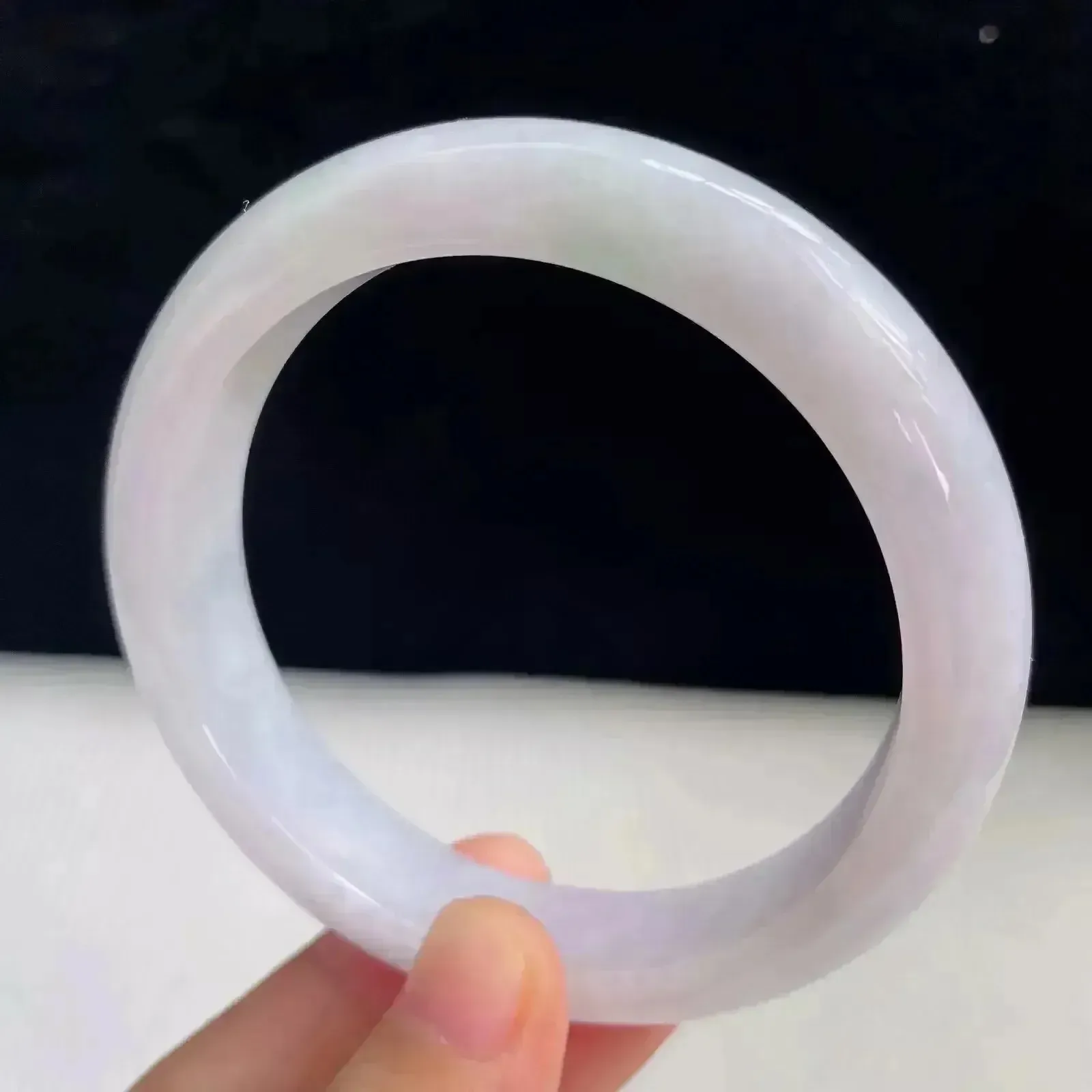 天然翡翠A货淡紫罗兰好种水58mm正圈手镯57.22克