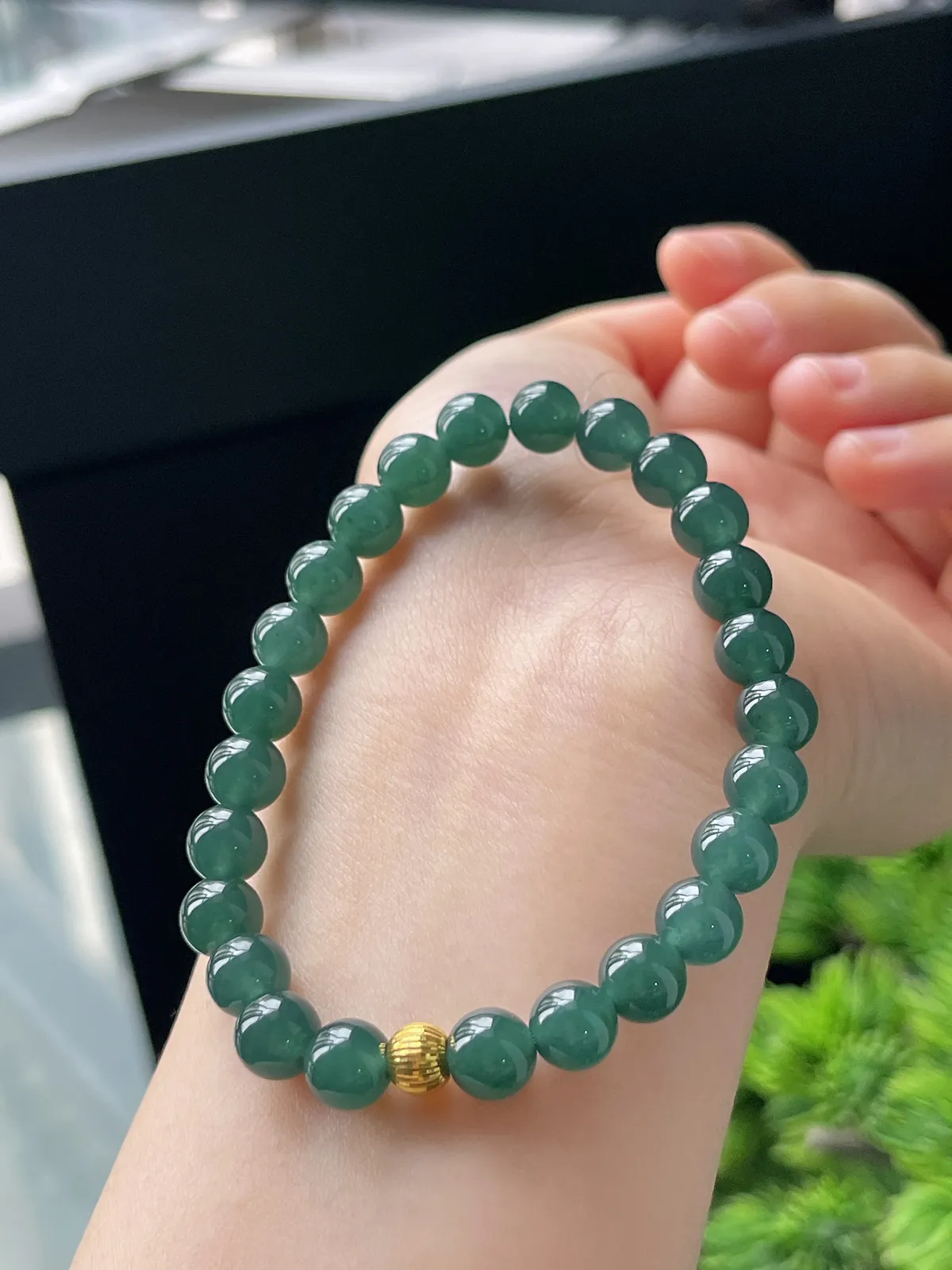 【星河系列】足金灯笼珠配冰蓝翡翠珠串7.4mm