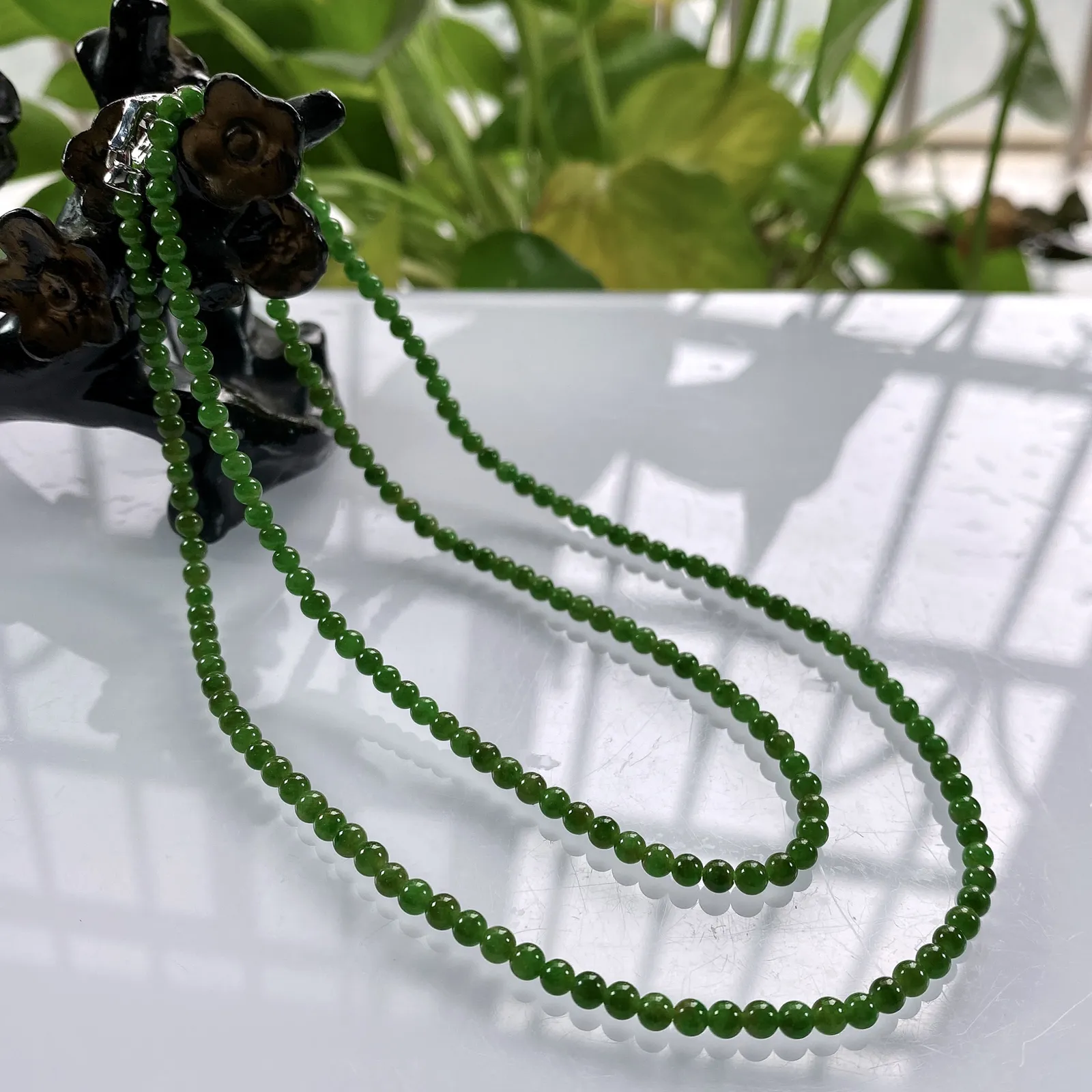 缅甸天然翡翠A货，冰种特色满绿黄加绿小米珠小圆珠项链手链，尺寸：3.3mm/187颗，长度600mm