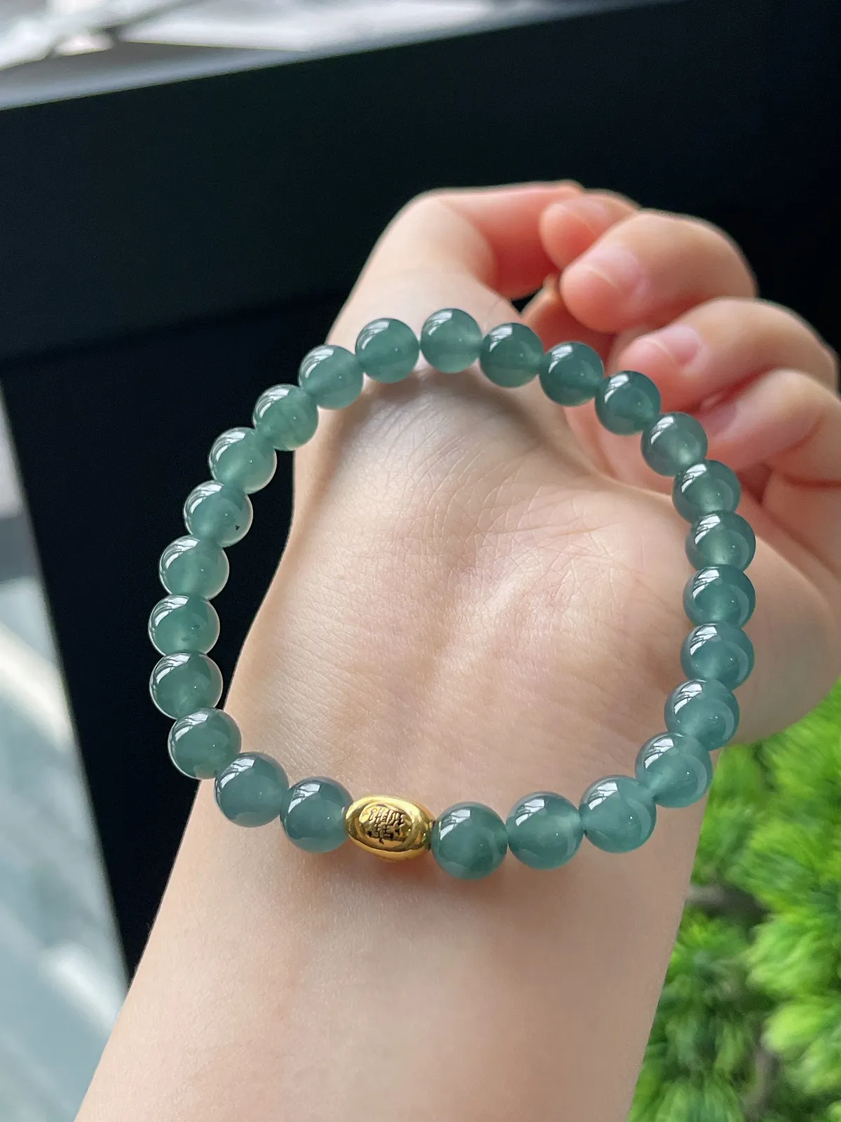 【星河系列】足金元宝珠配冰蓝翡翠珠串7.5mm