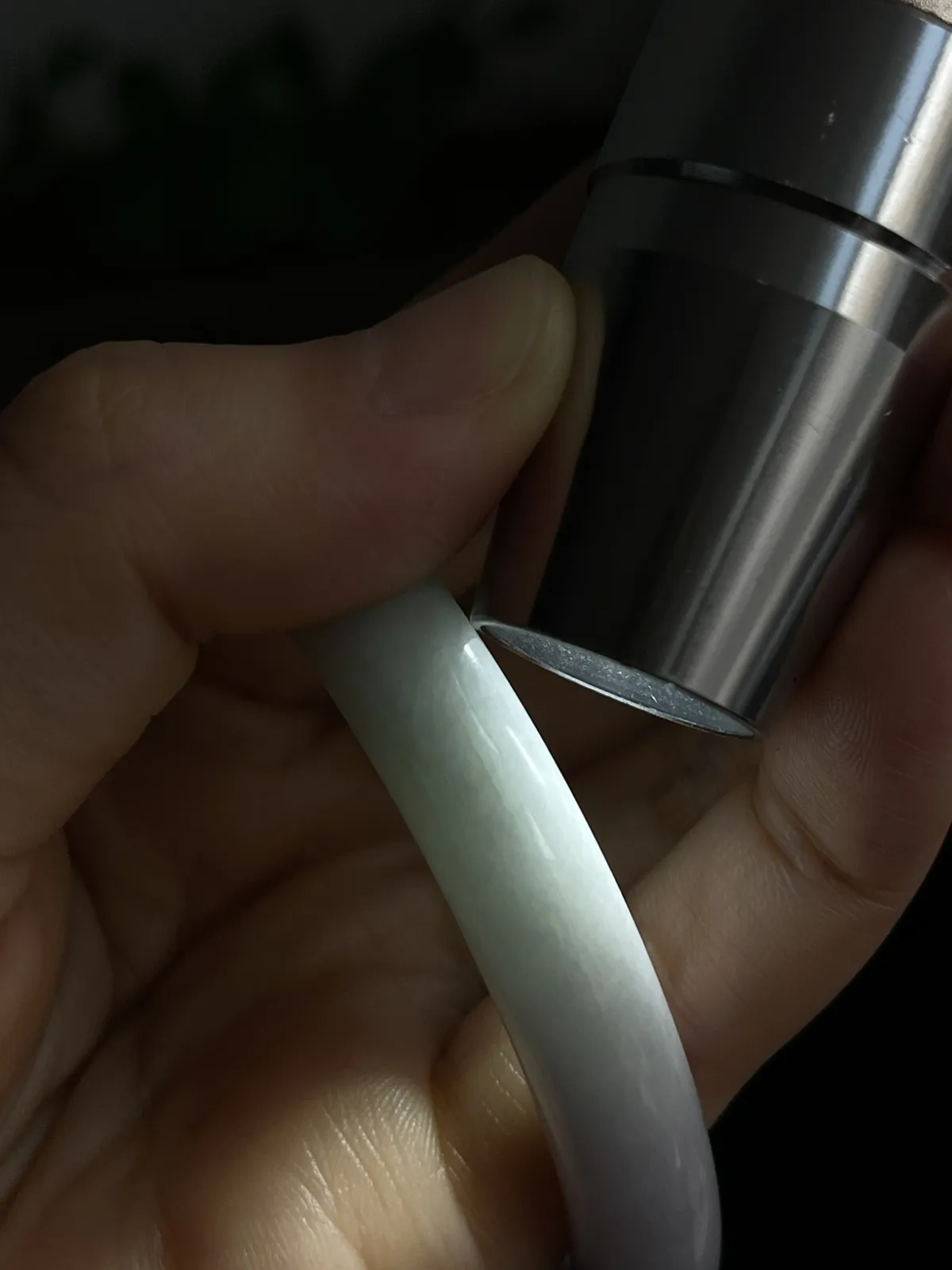 圆镯53.7圈口，翡翠糯化种白色手镯