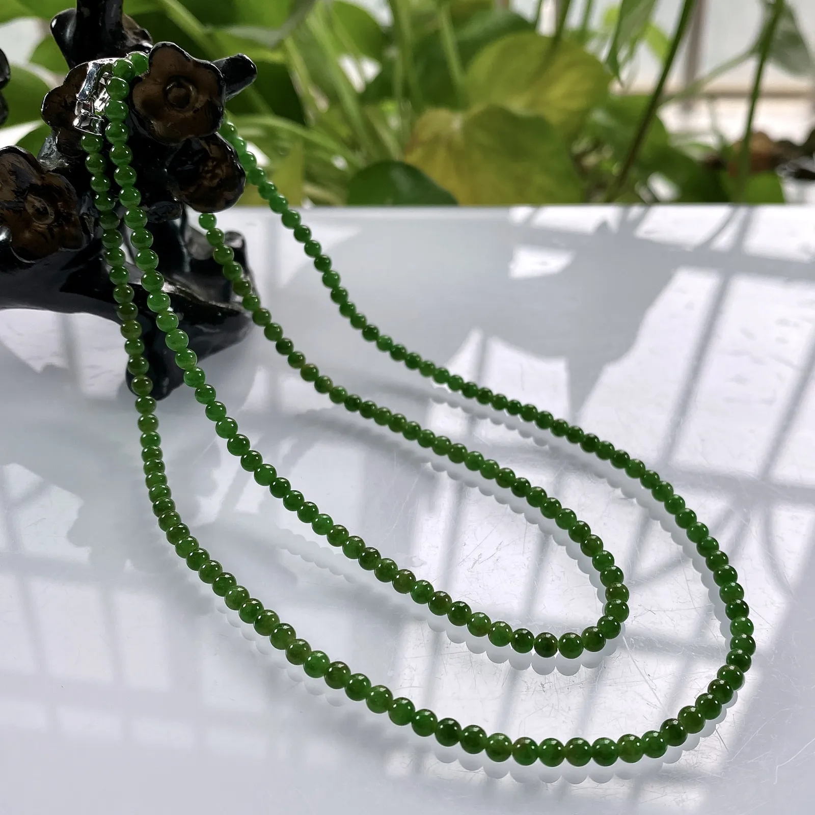 缅甸天然翡翠A货，冰种特色满绿黄加绿小米珠小圆珠项链手链，尺寸：3.3mm/187颗，长度600mm，重量：12.45g