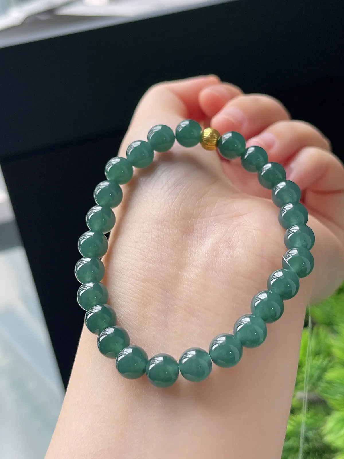 【星河系列】足金灯笼珠配冰蓝翡翠珠串7.4mm