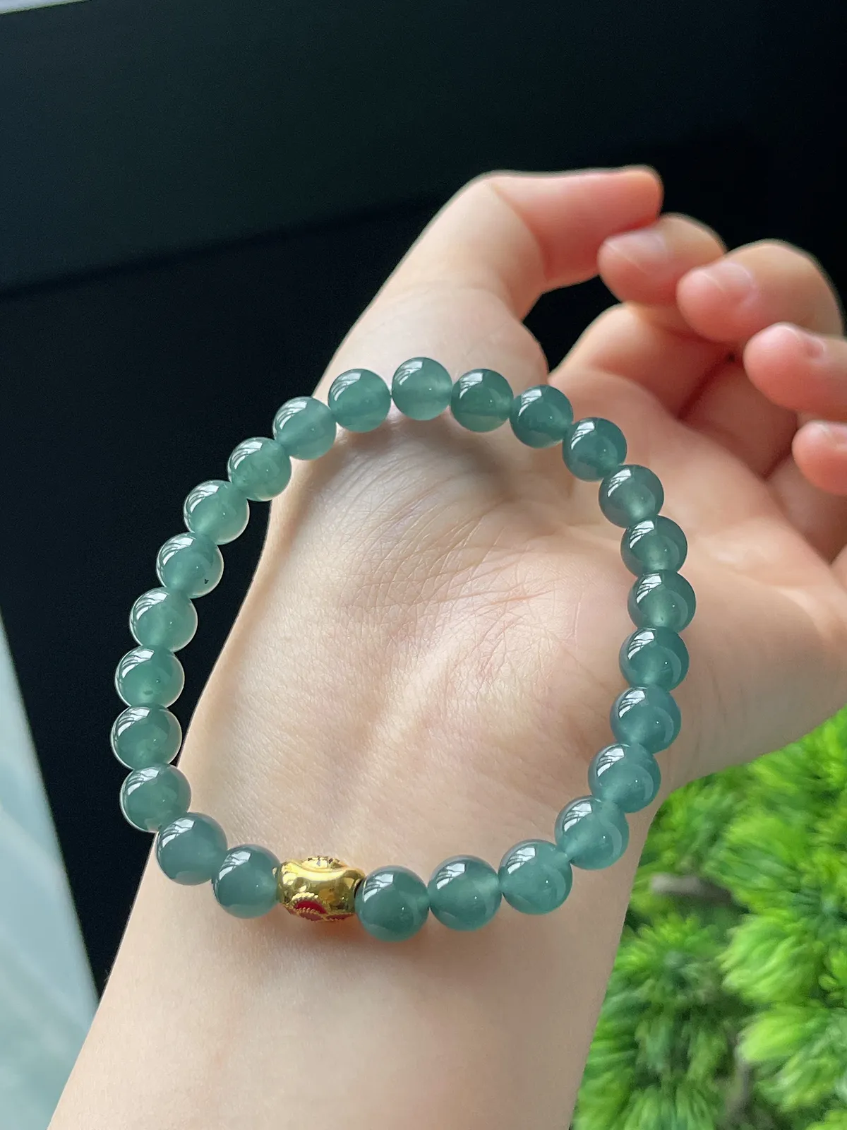 【星河系列】足金元宝珠配冰蓝翡翠珠串7.5mm