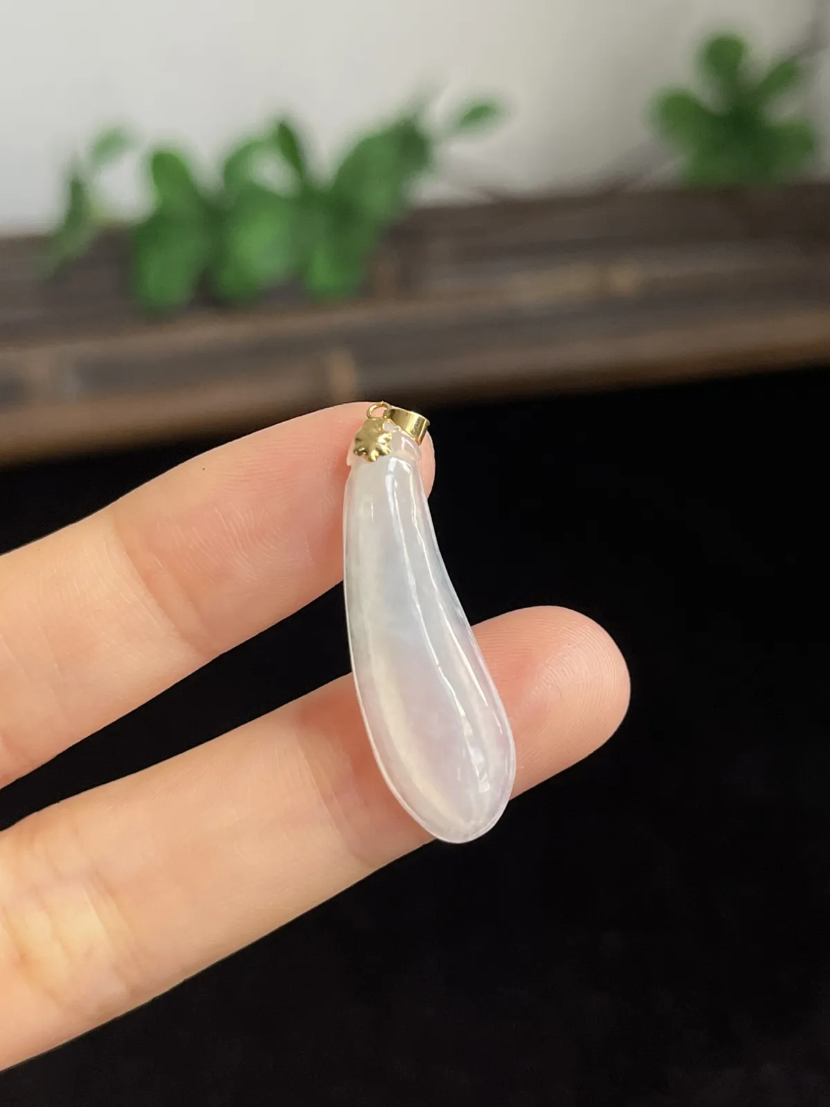 翡翠福瓜，18k金扣头