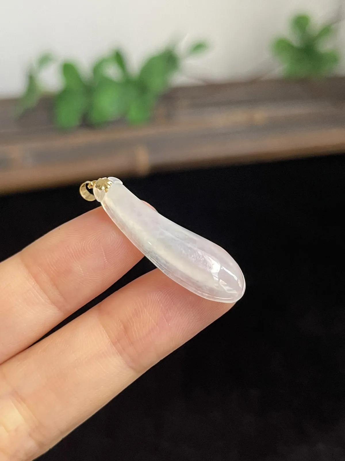 翡翠福瓜，18k金扣头