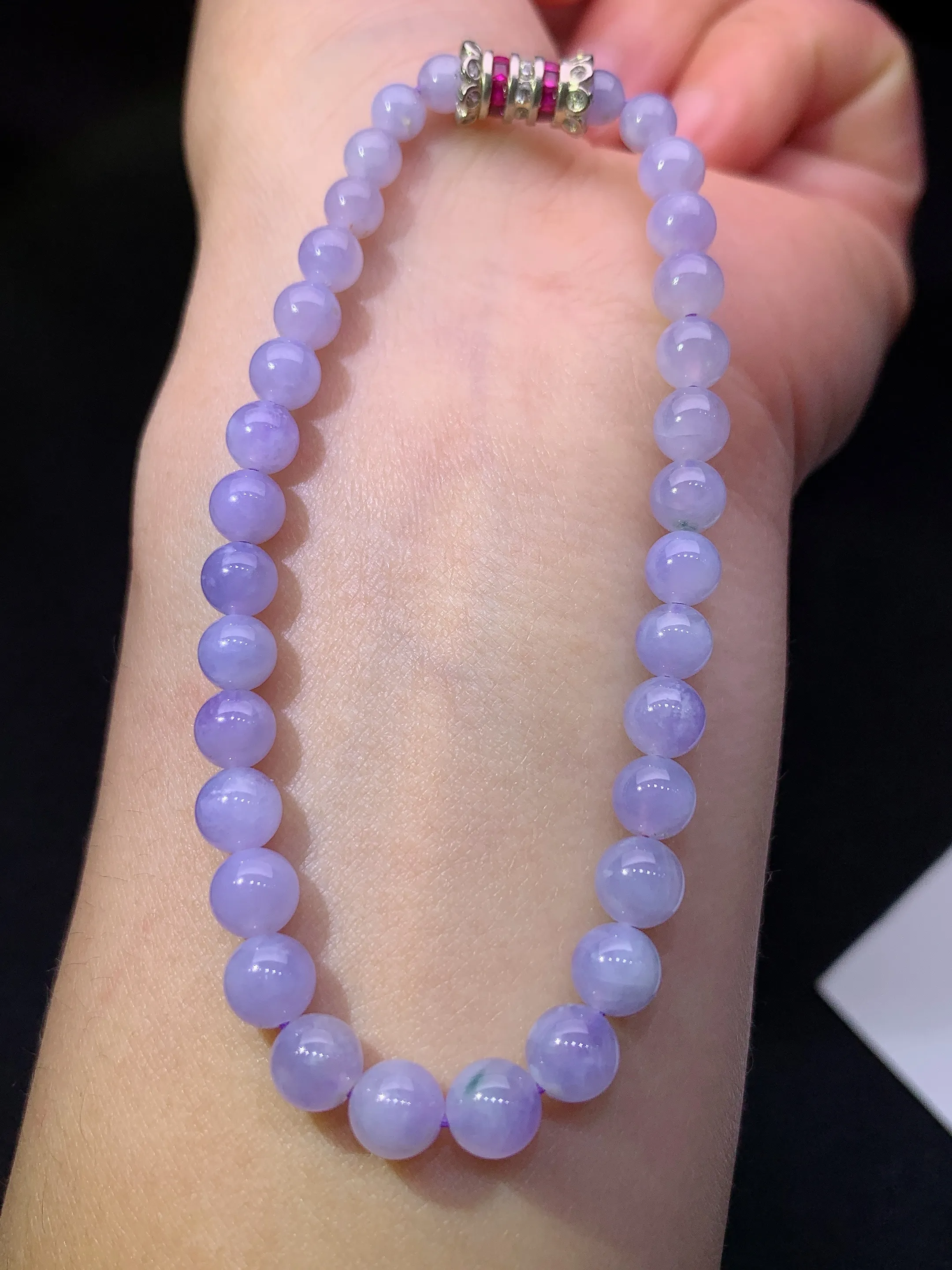 冰紫罗兰圆珠手串，手链，冰润鲜艳，玉质细腻，种水足，整体尺寸6.1