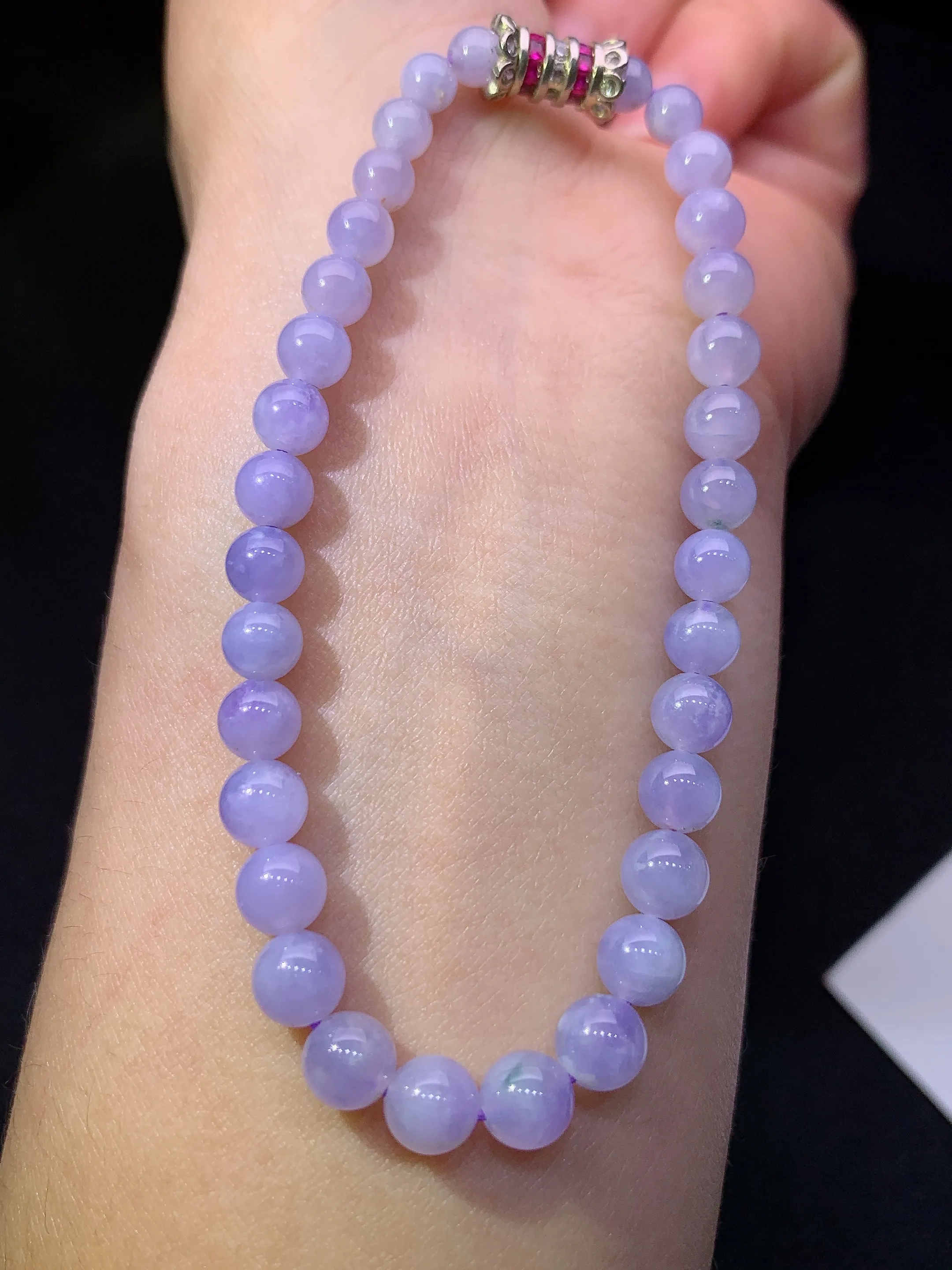 冰紫罗兰圆珠手串，手链，冰润鲜艳，玉质细腻，种水足，整体尺寸6.1