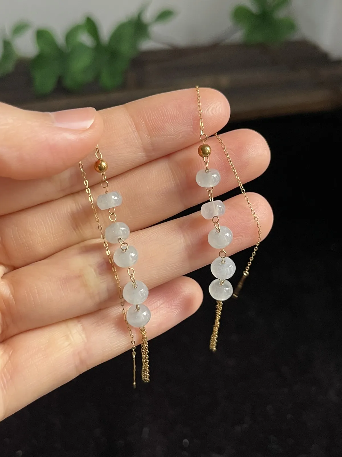 翡翠耳坠，印记：Au750