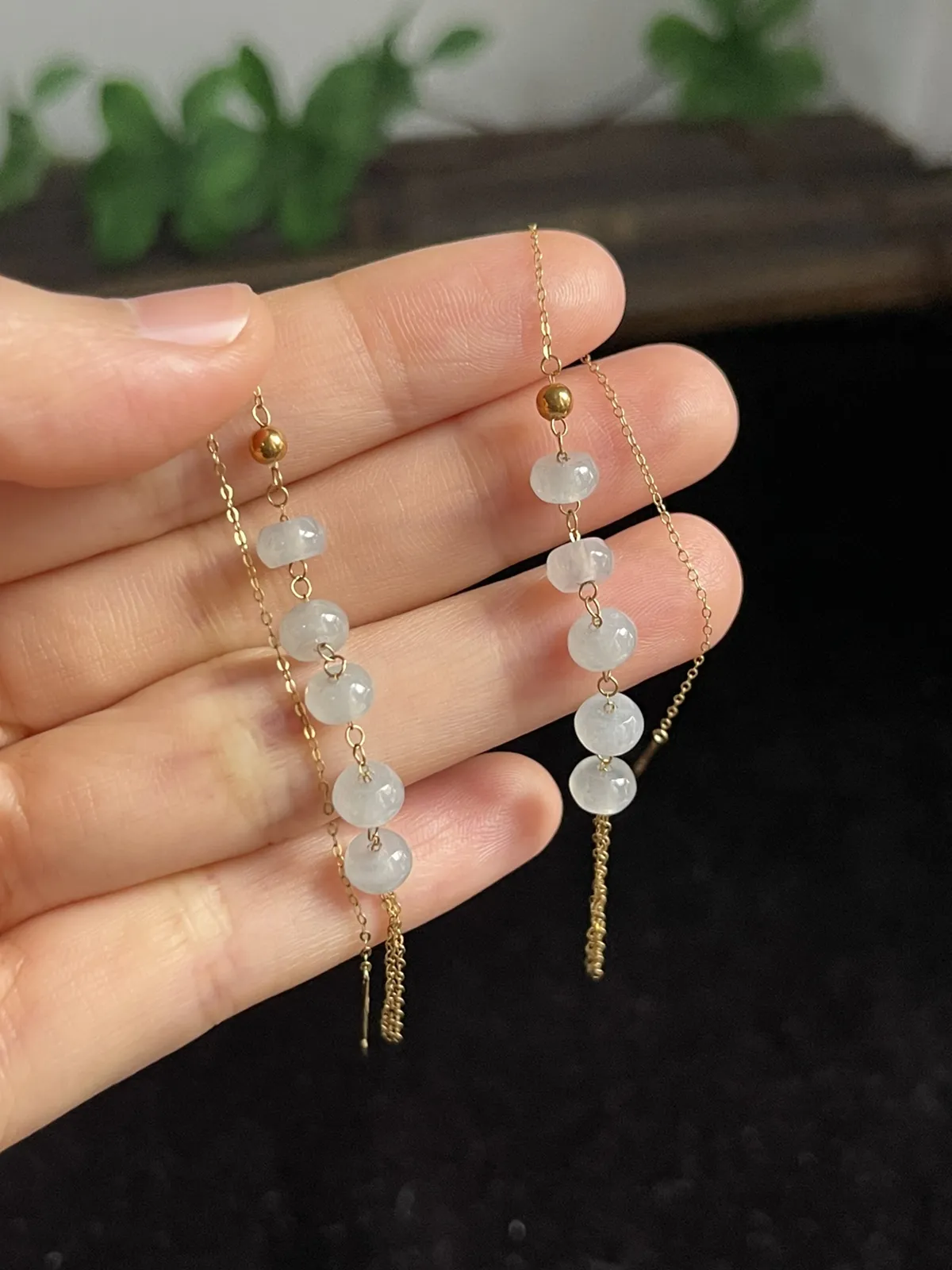 翡翠耳坠，印记：Au750