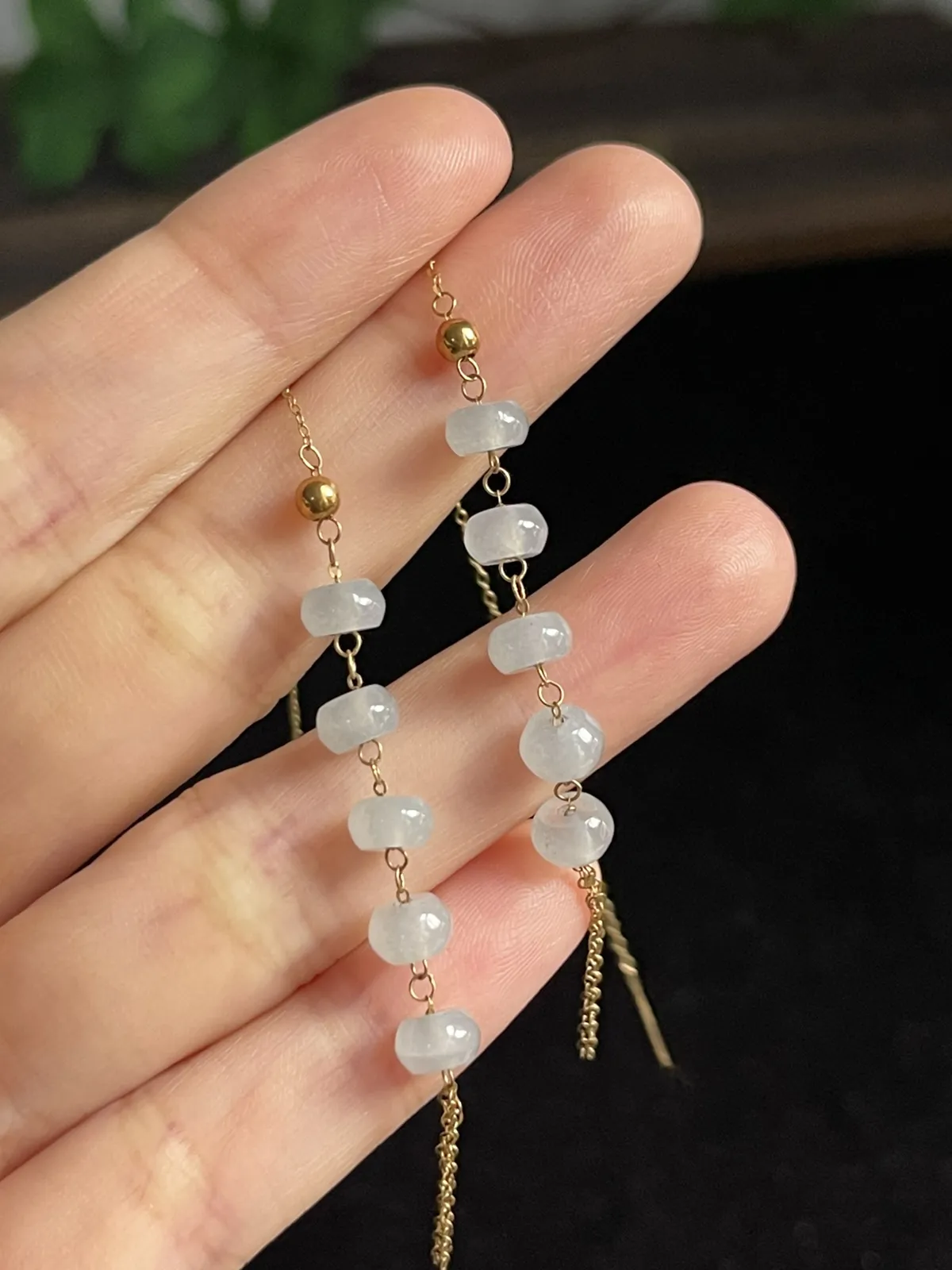 翡翠耳坠，印记：Au750