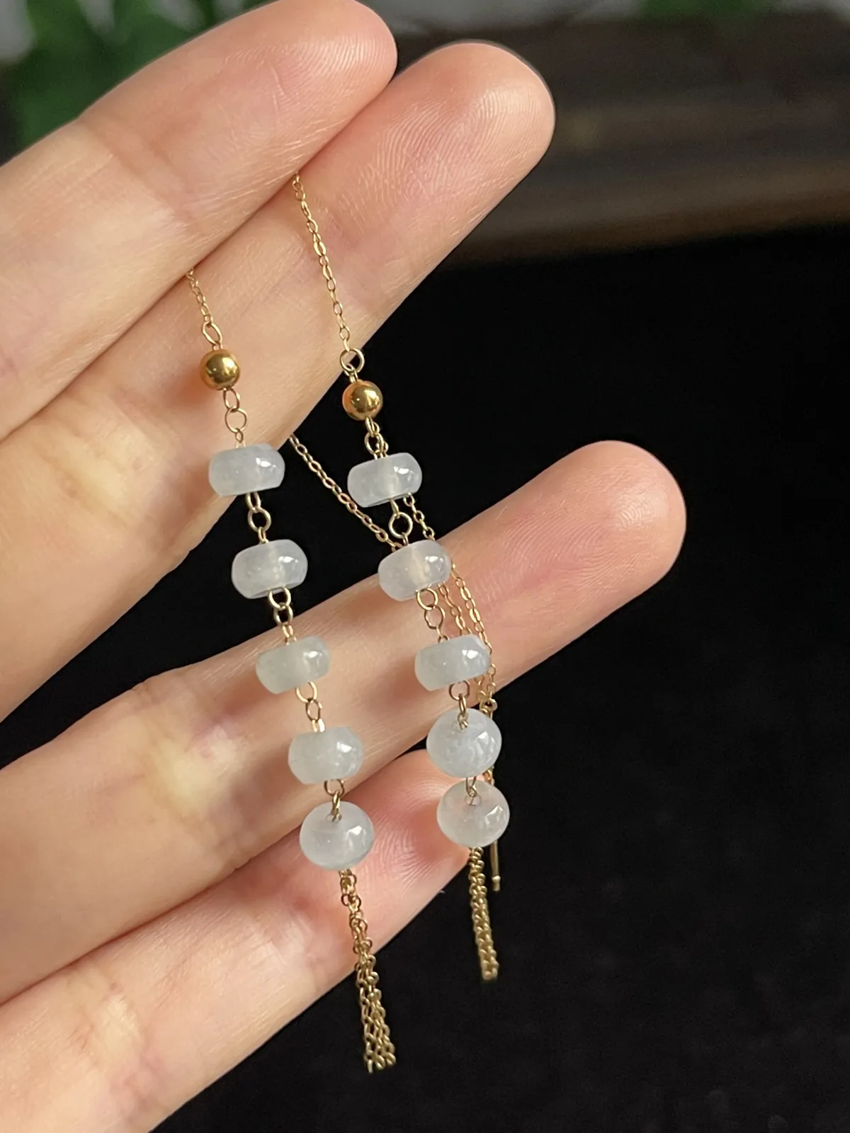 翡翠耳坠，印记：Au750