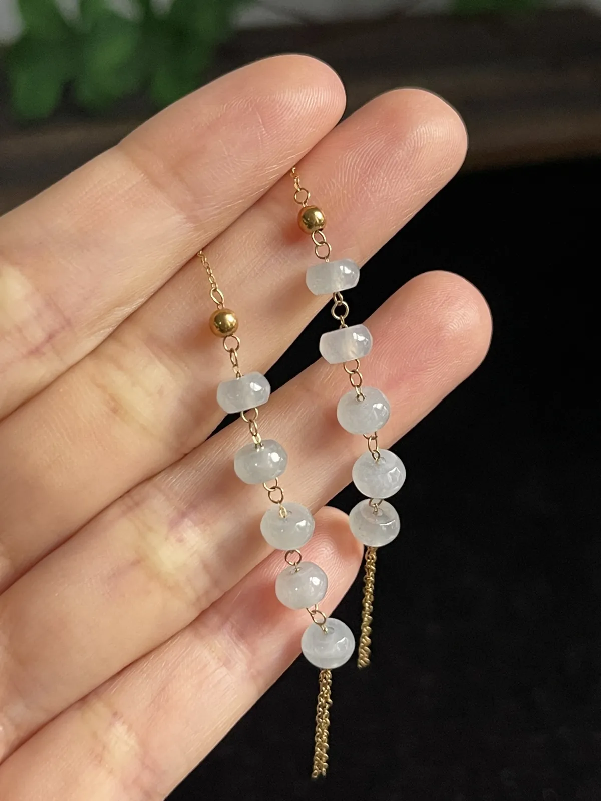 翡翠耳坠，印记：Au750