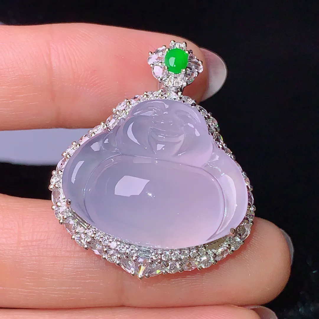 18k金钻镶嵌冰种佛公吊坠 玉质细腻 色泽艳丽  整体尺寸34*27.6*14.1