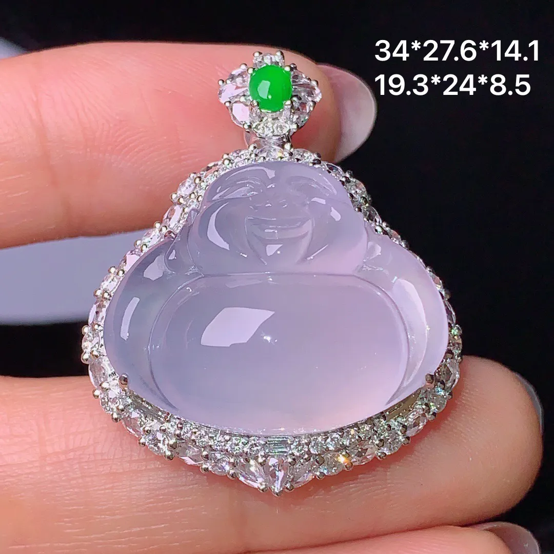 18k金钻镶嵌冰种佛公吊坠 玉质细腻 色泽艳丽  整体尺寸34*27.6*14.1
