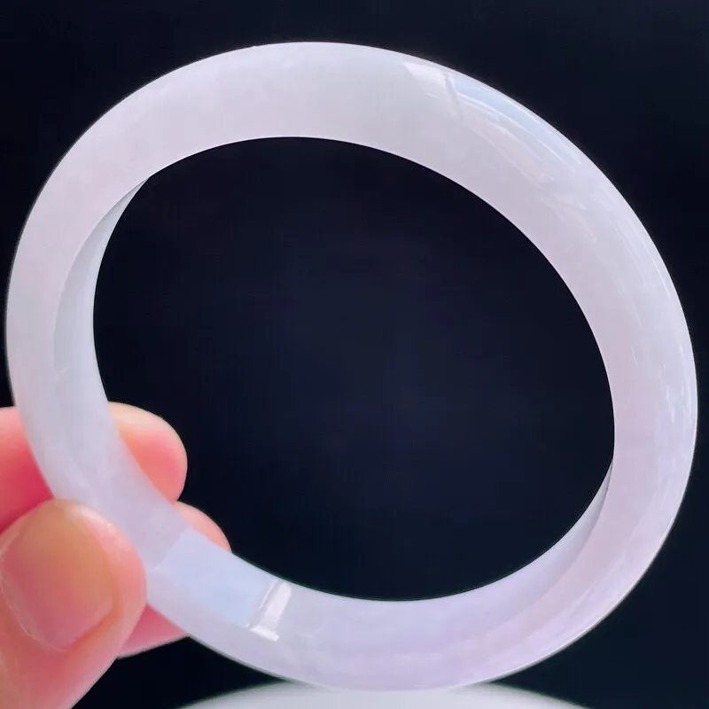 55.6圈有种有色天然翡翠A货淡紫玉手镯好种水春彩水润手镯38.67g