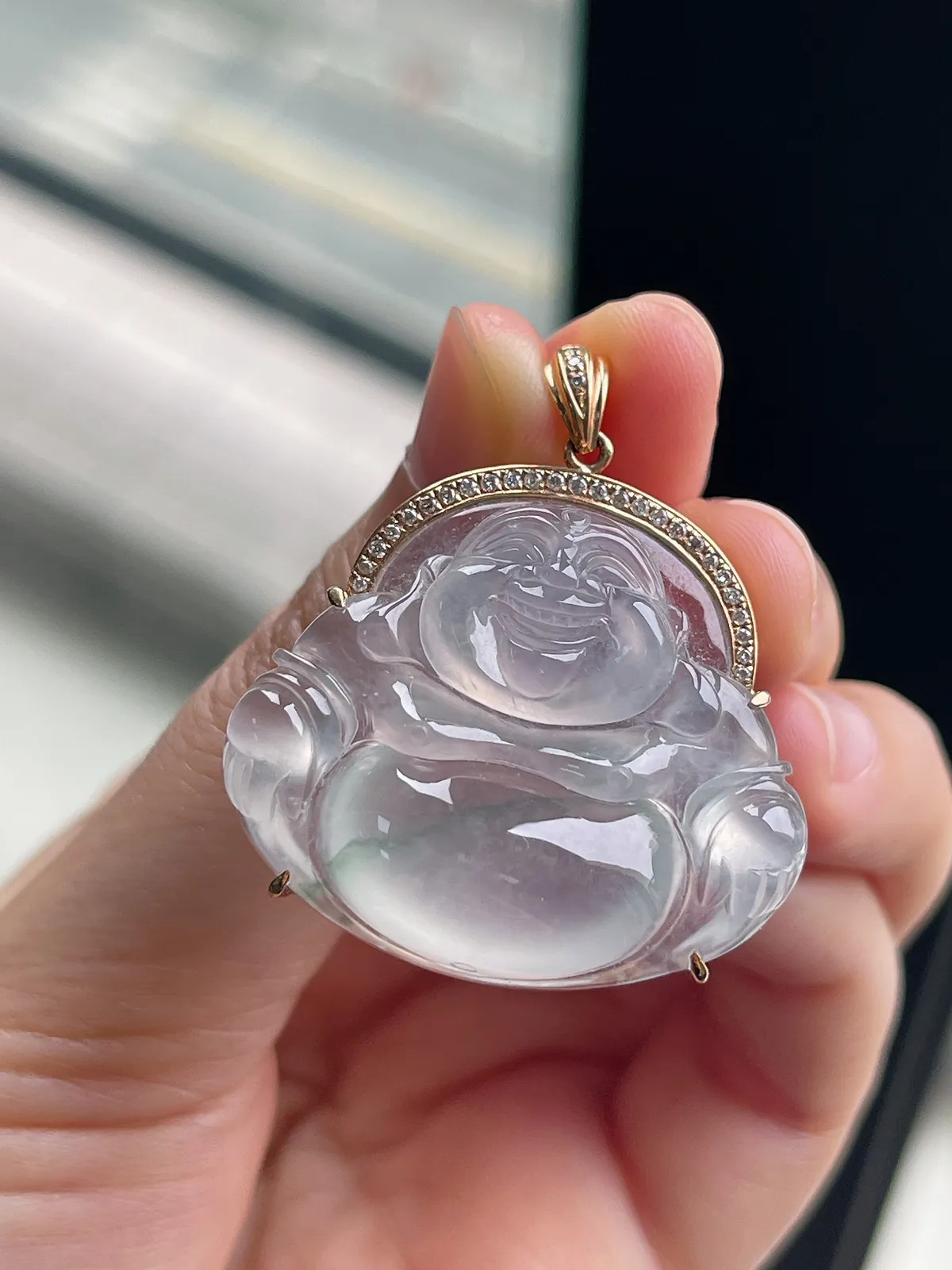 翡翠冰种飘花吊坠，印记：G750,伴钻石