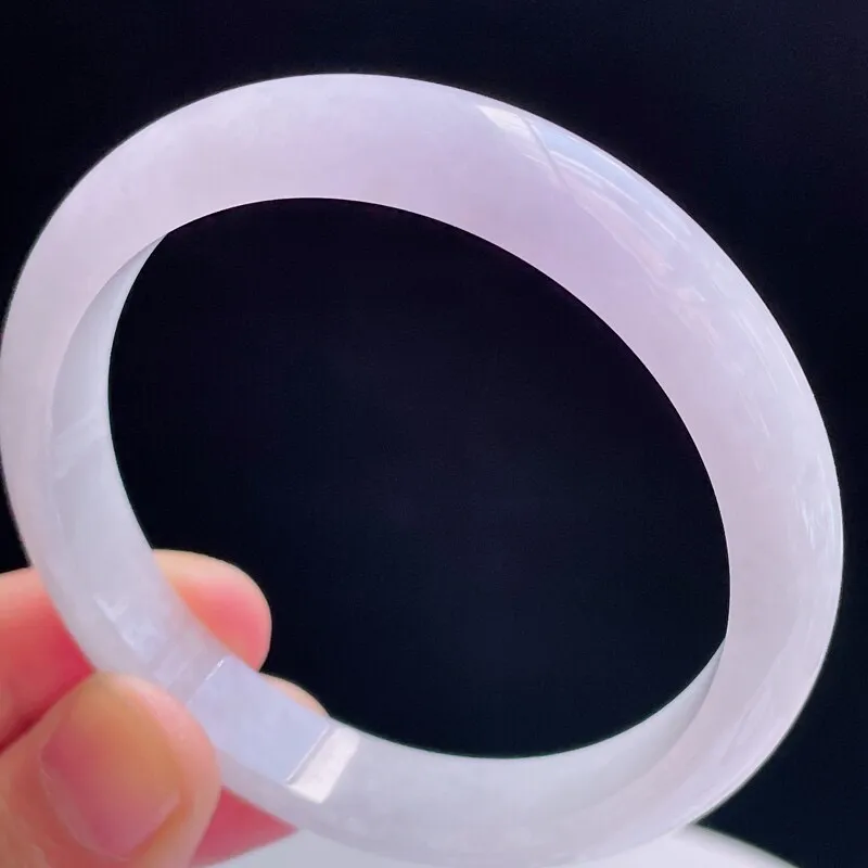 55.6圈有种有色天然翡翠A货淡紫玉手镯好种水春彩水润手镯38.67g