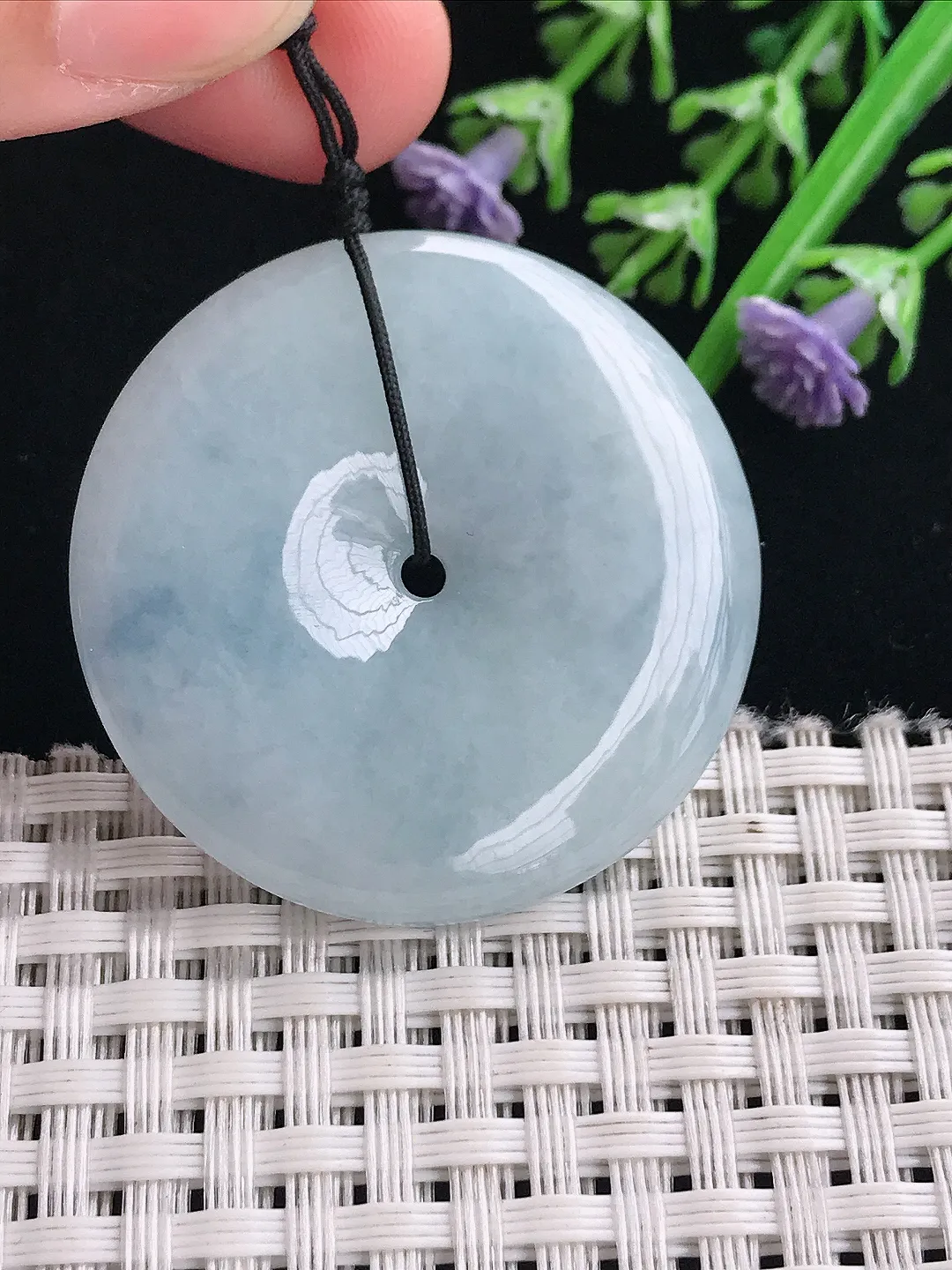 实拍A货翡翠37.8/6.1老坑冰润紫罗兰平安扣吊坠翡翠挂件