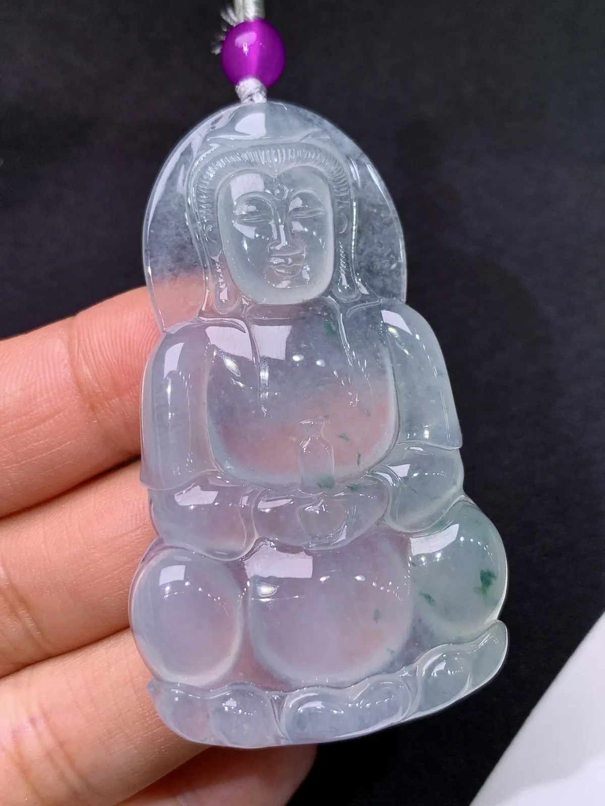 冰飘花观音吊坠，顶珠为配饰品，冰冰润润，玉质细腻，种水足，Ls整体尺寸60*35.8*5.8