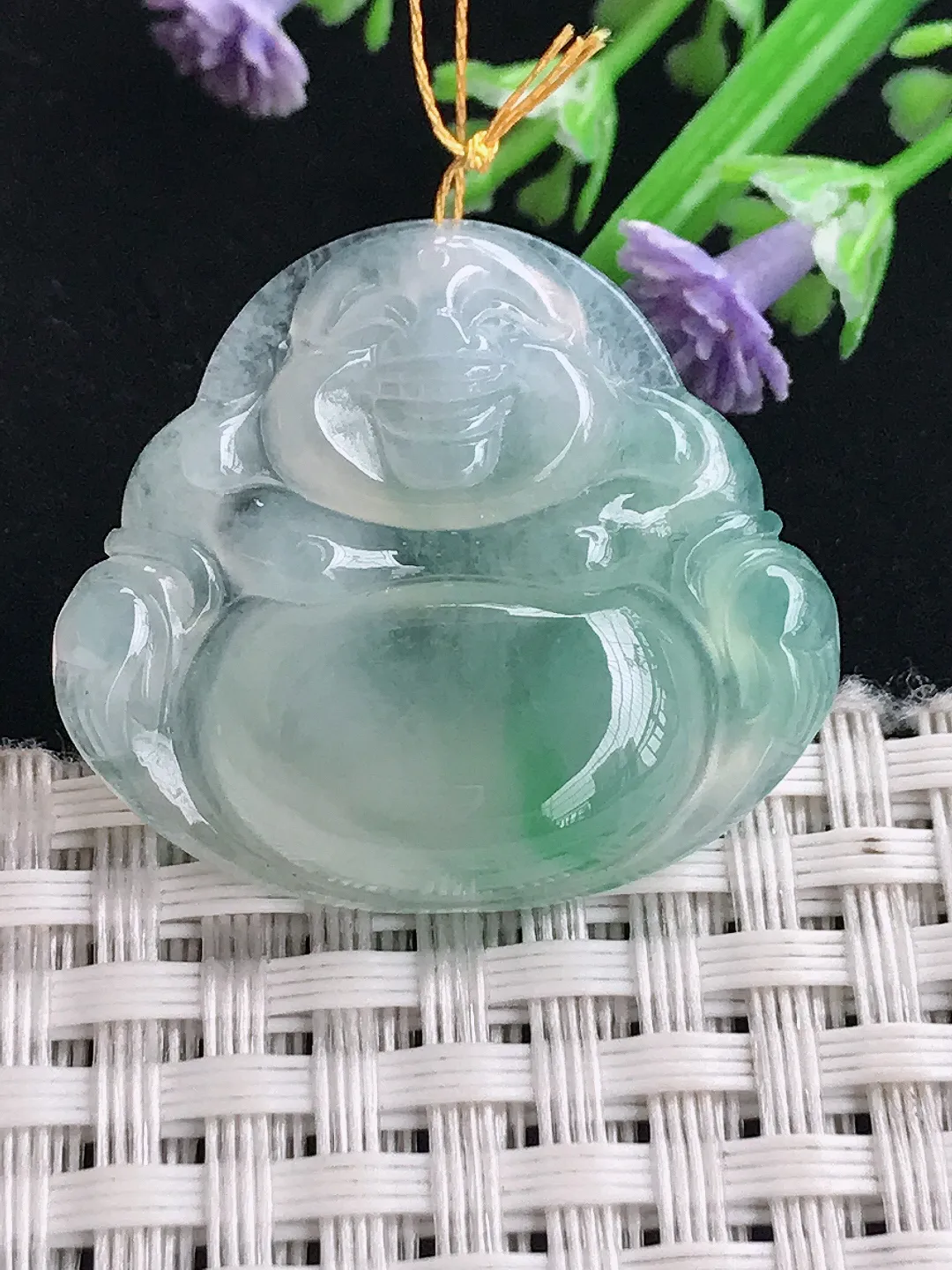 实拍A货翡翠27.5/30.6/5.5老坑冰种起胶飘花佛公吊坠翡翠玉佛挂件