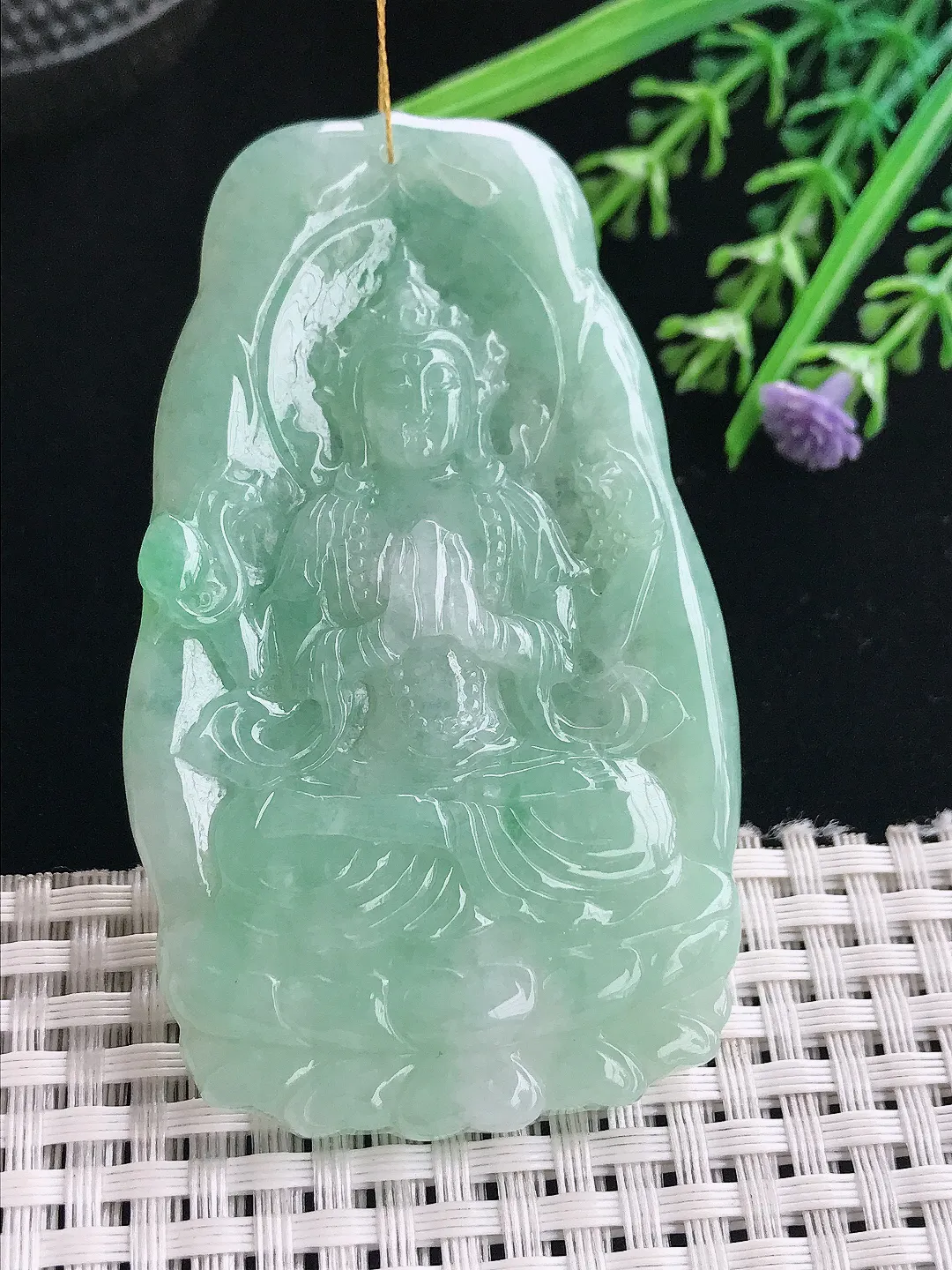 实拍A货翡翠73/43.5/6老坑秀气冰晴绿观音菩萨吊坠翡翠挂件