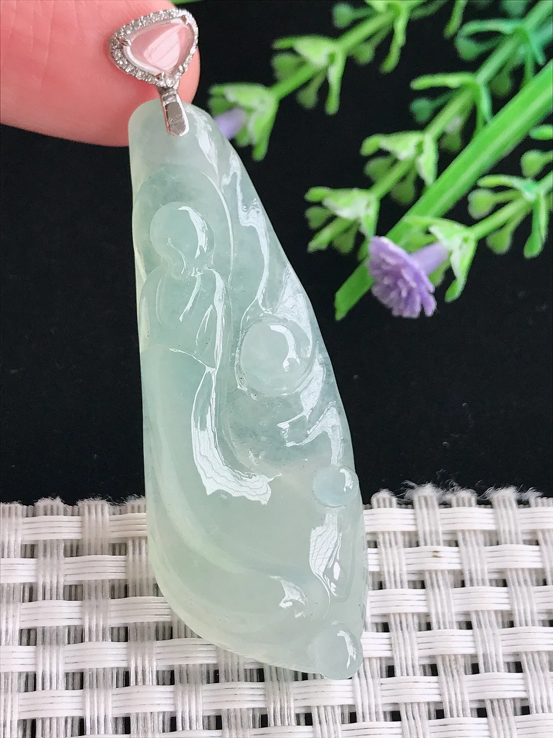 实拍A货翡翠53/20/8.8老坑冰胶果冻冰晴悟道吊坠翡翠玉佛挂件