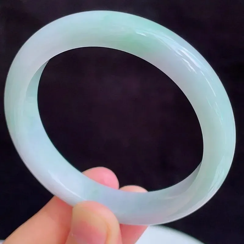 55圈有种有色天然翡翠A货玉手镯好种水春彩水润手镯49.71g