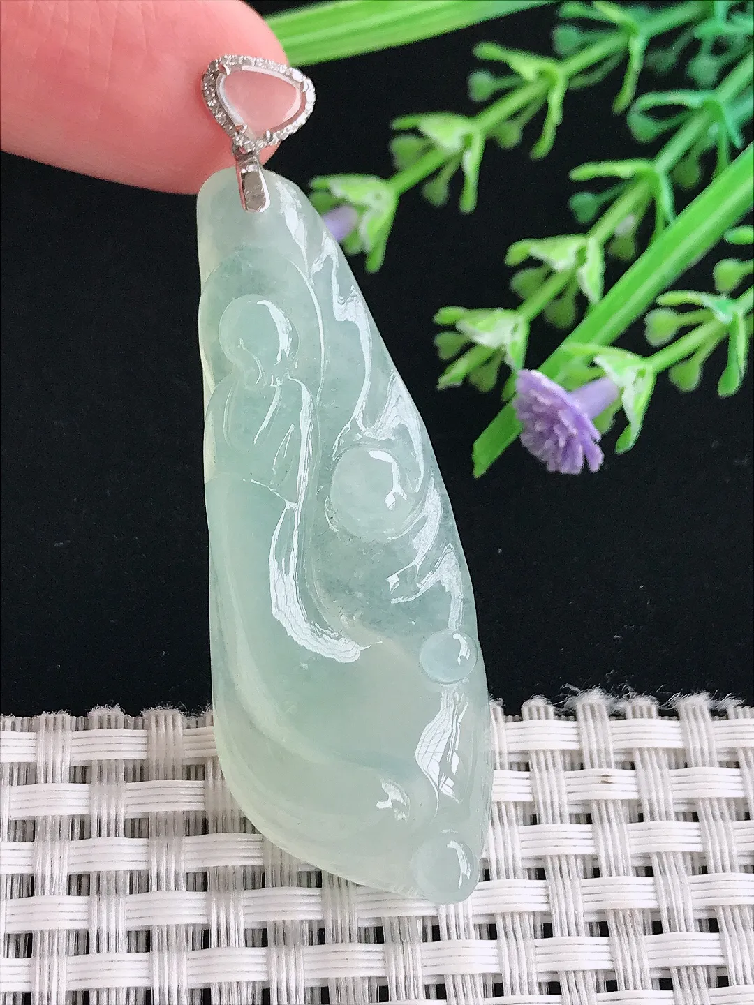 实拍A货翡翠53/20/8.8老坑冰胶果冻冰晴悟道吊坠翡翠玉佛挂件