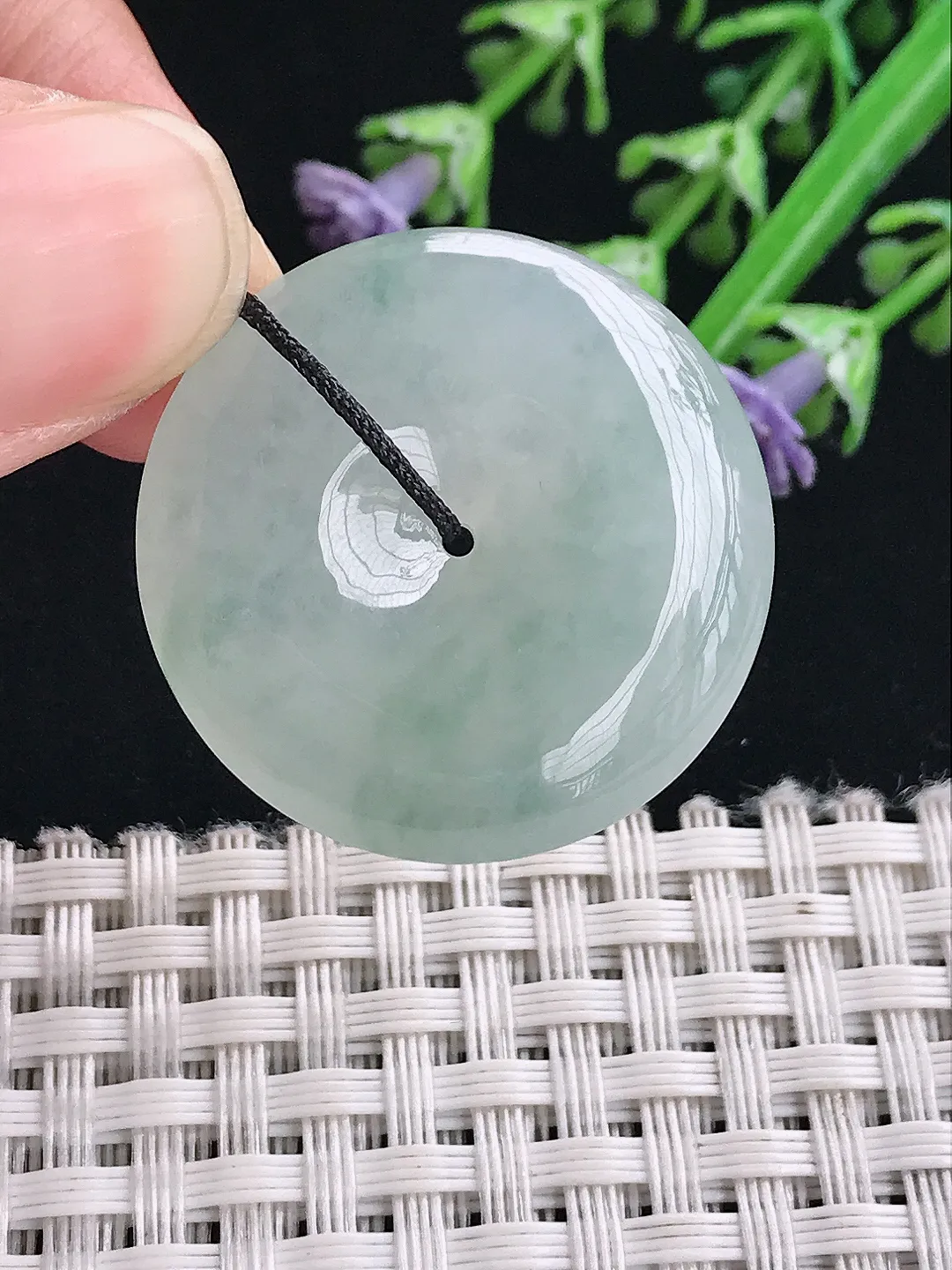 实拍A货翡翠29.3/6.5老坑冰胶果冻飘花平安扣吊坠翡翠玉扣子挂件