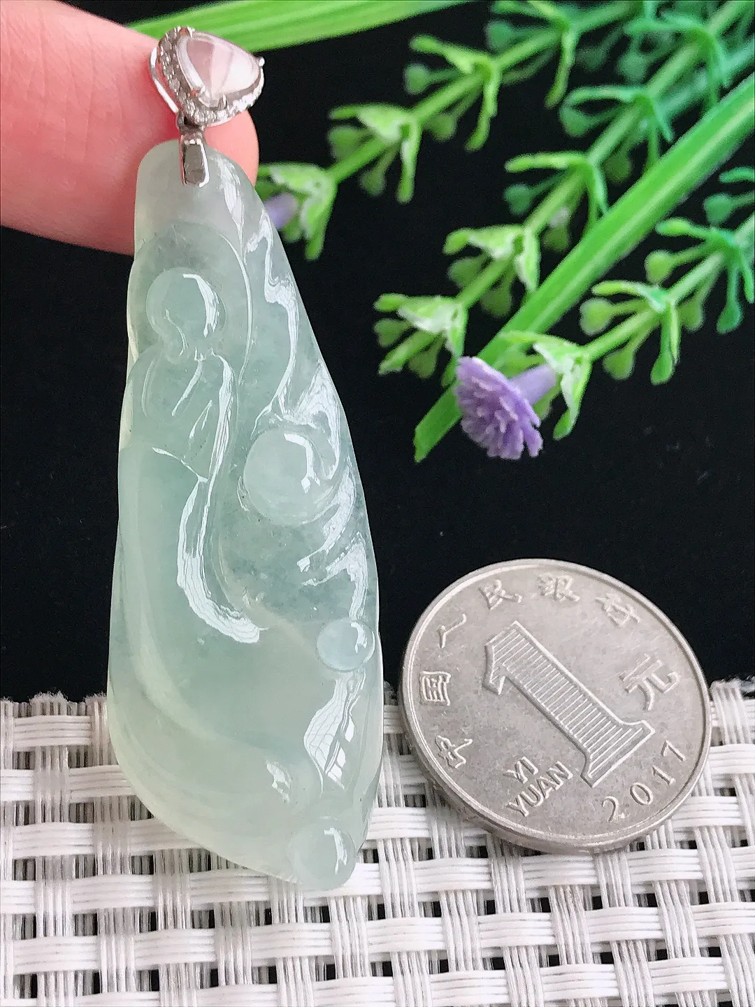实拍A货翡翠53/20/8.8老坑冰胶果冻冰晴悟道吊坠翡翠玉佛挂件