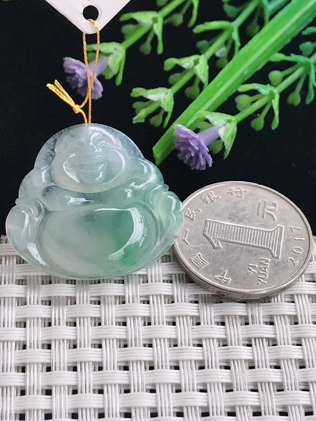 实拍A货翡翠27.5/30.6/5.5老坑冰种起胶飘花佛公吊坠翡翠玉佛挂件