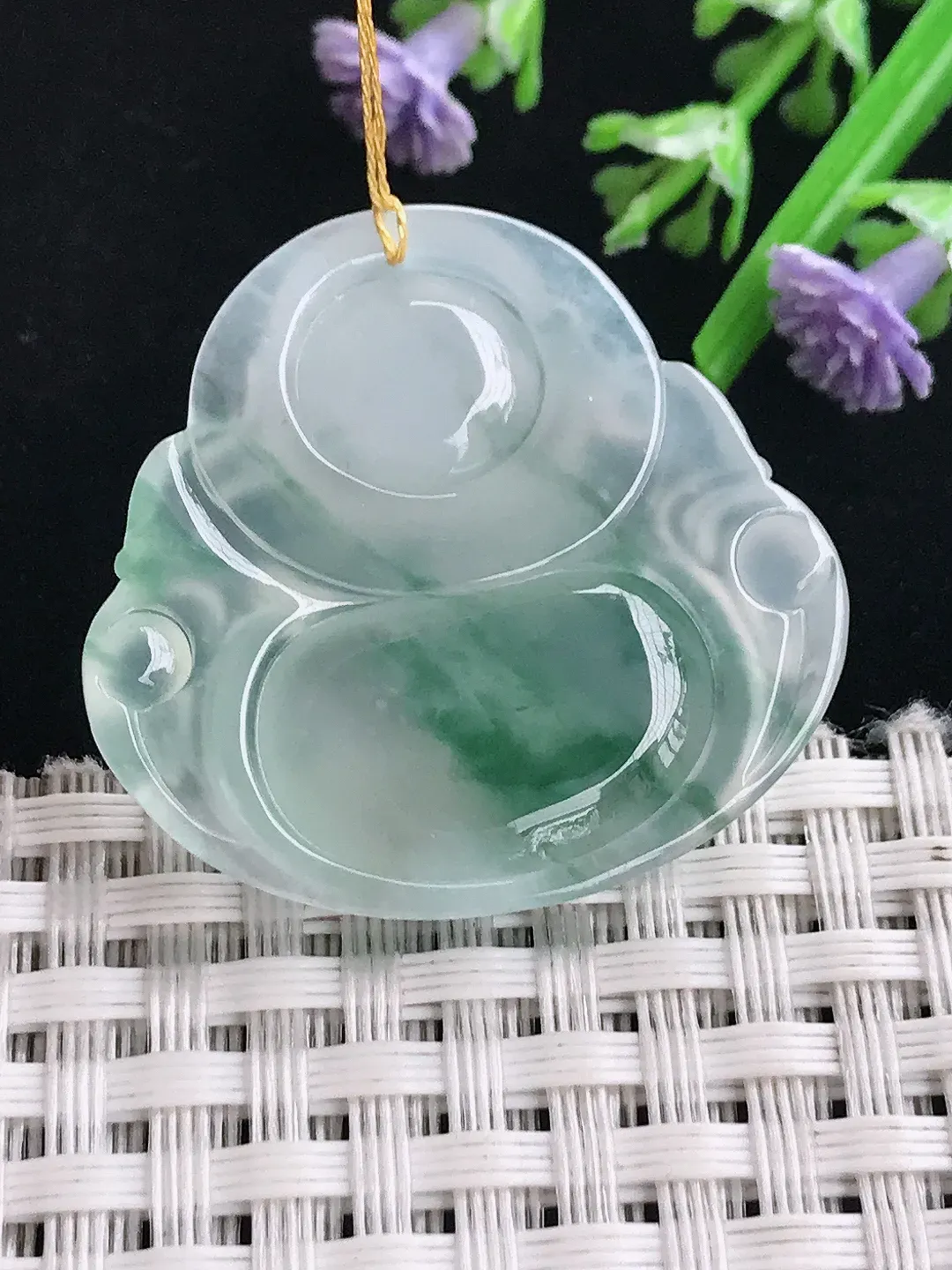 实拍A货翡翠31/33/6.7老坑冰胶果冻冰飘花佛公吊坠翡翠挂件