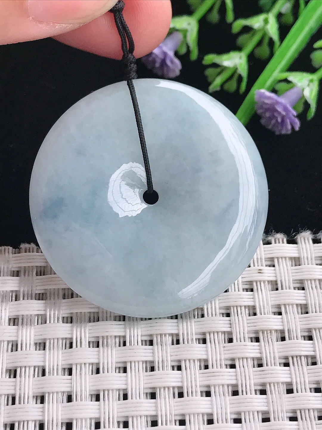 实拍A货翡翠37.8/6.1老坑冰润紫罗兰平安扣吊坠翡翠挂件