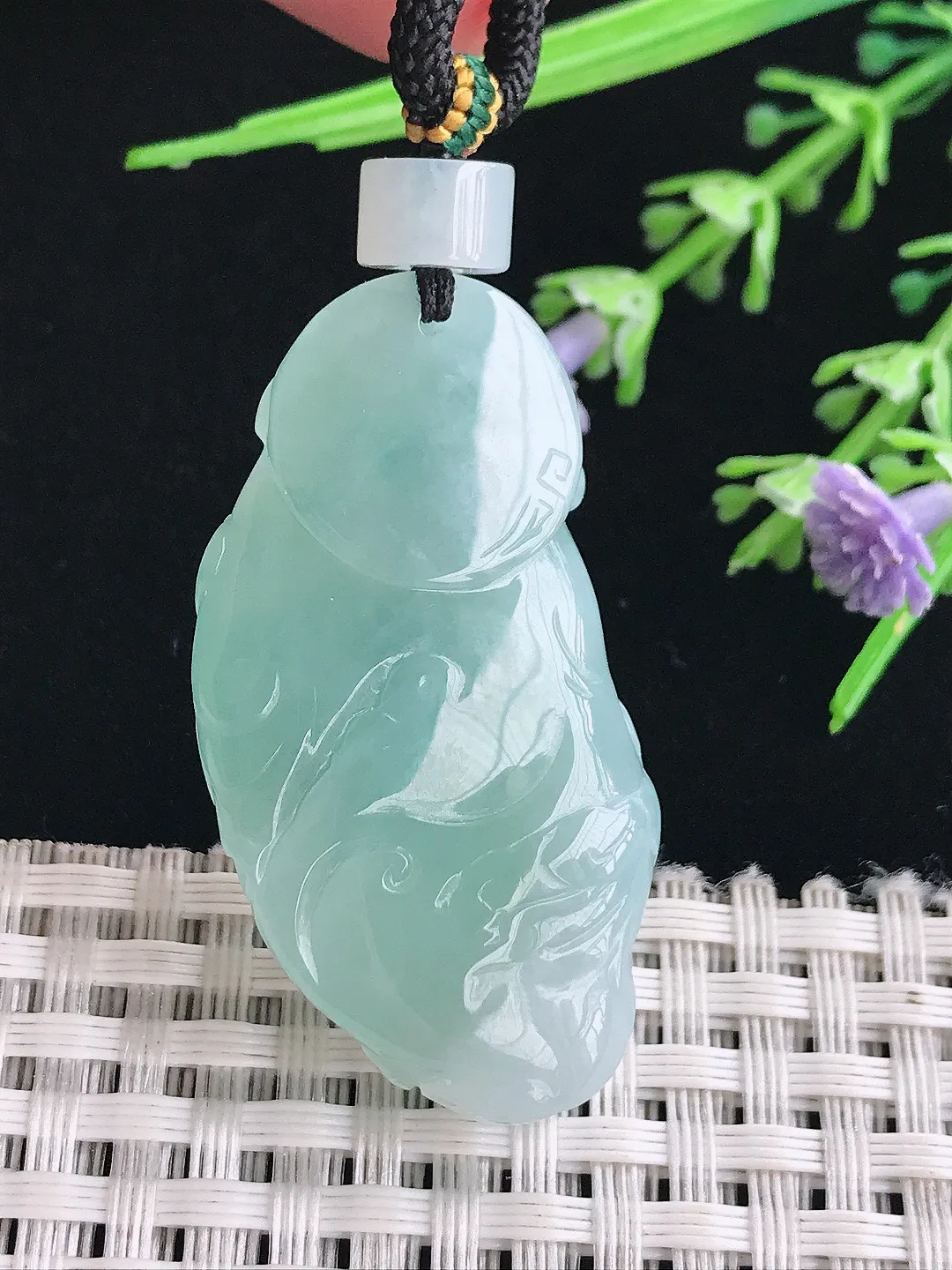 实拍A货翡翠43/22.5/12.8老坑冰胶果冻天空蓝财神爷吊坠翡翠挂件