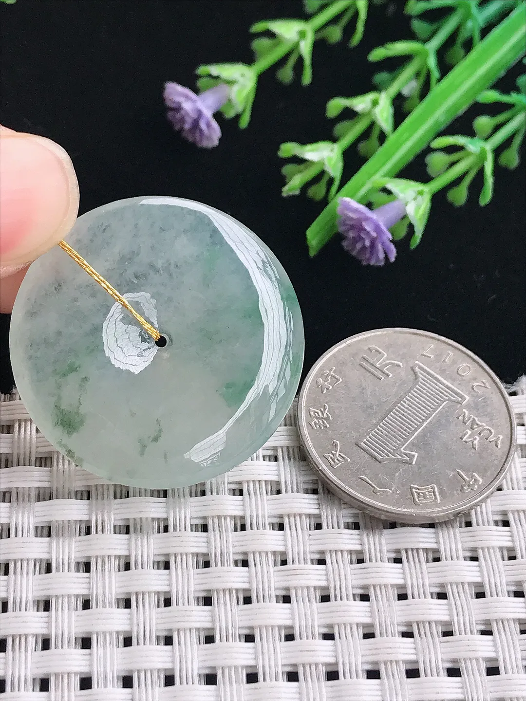 实拍A货翡翠31.7/5.2老坑冰透起胶冰晴平安扣吊坠翡翠玉扣挂件