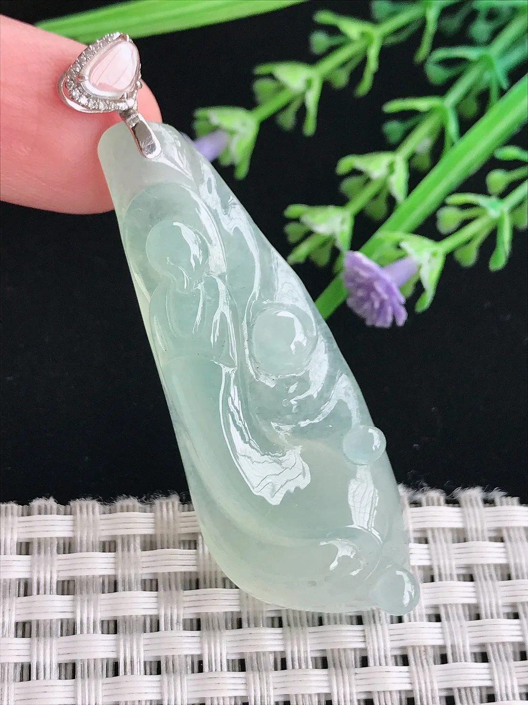 实拍A货翡翠53/20/8.8老坑冰胶果冻冰晴悟道吊坠翡翠玉佛挂件