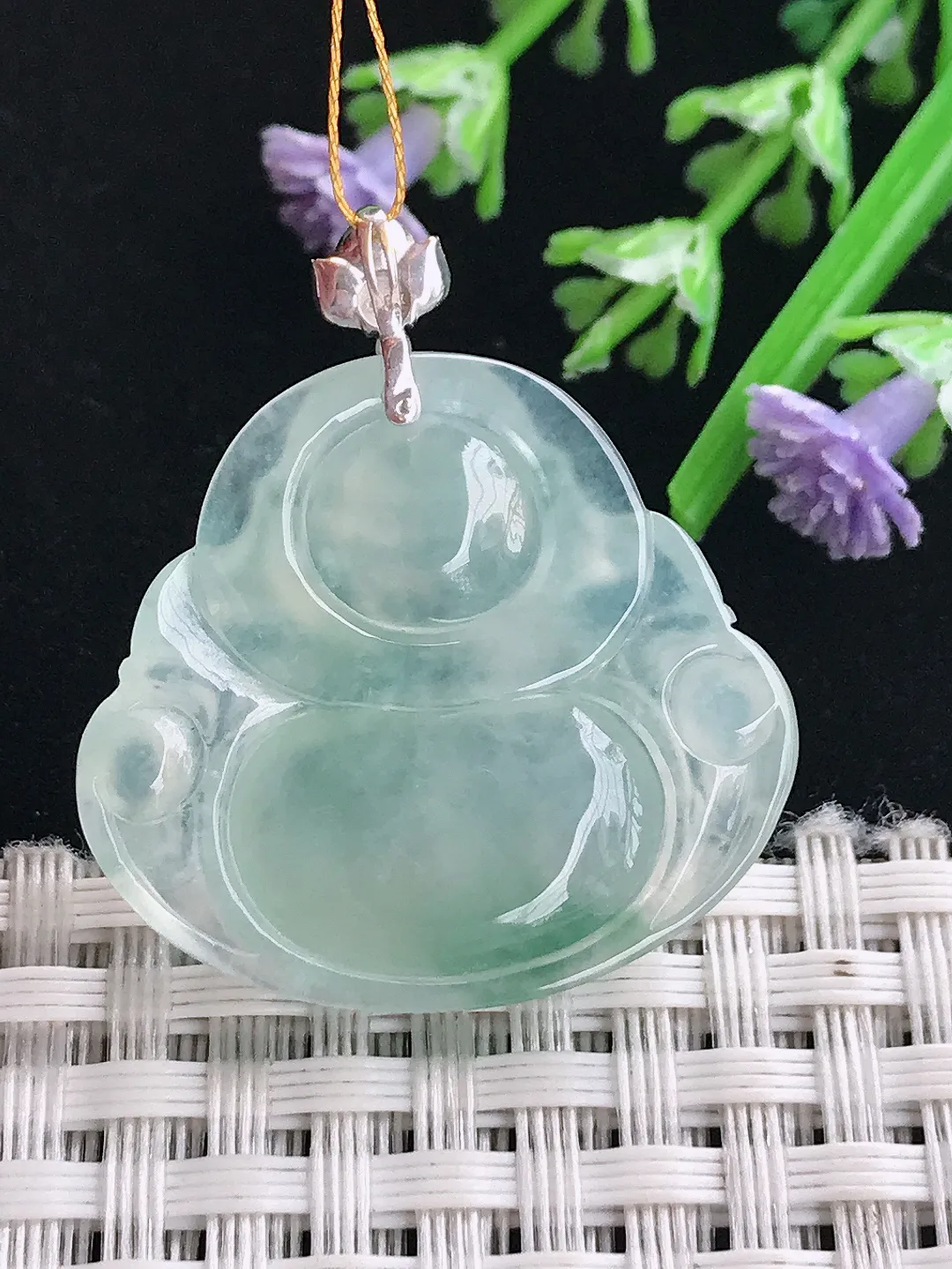 实拍A货翡翠29.5/29.2/6.2老坑18k金镶嵌冰种冰晴佛公吊坠翡翠玉佛挂件