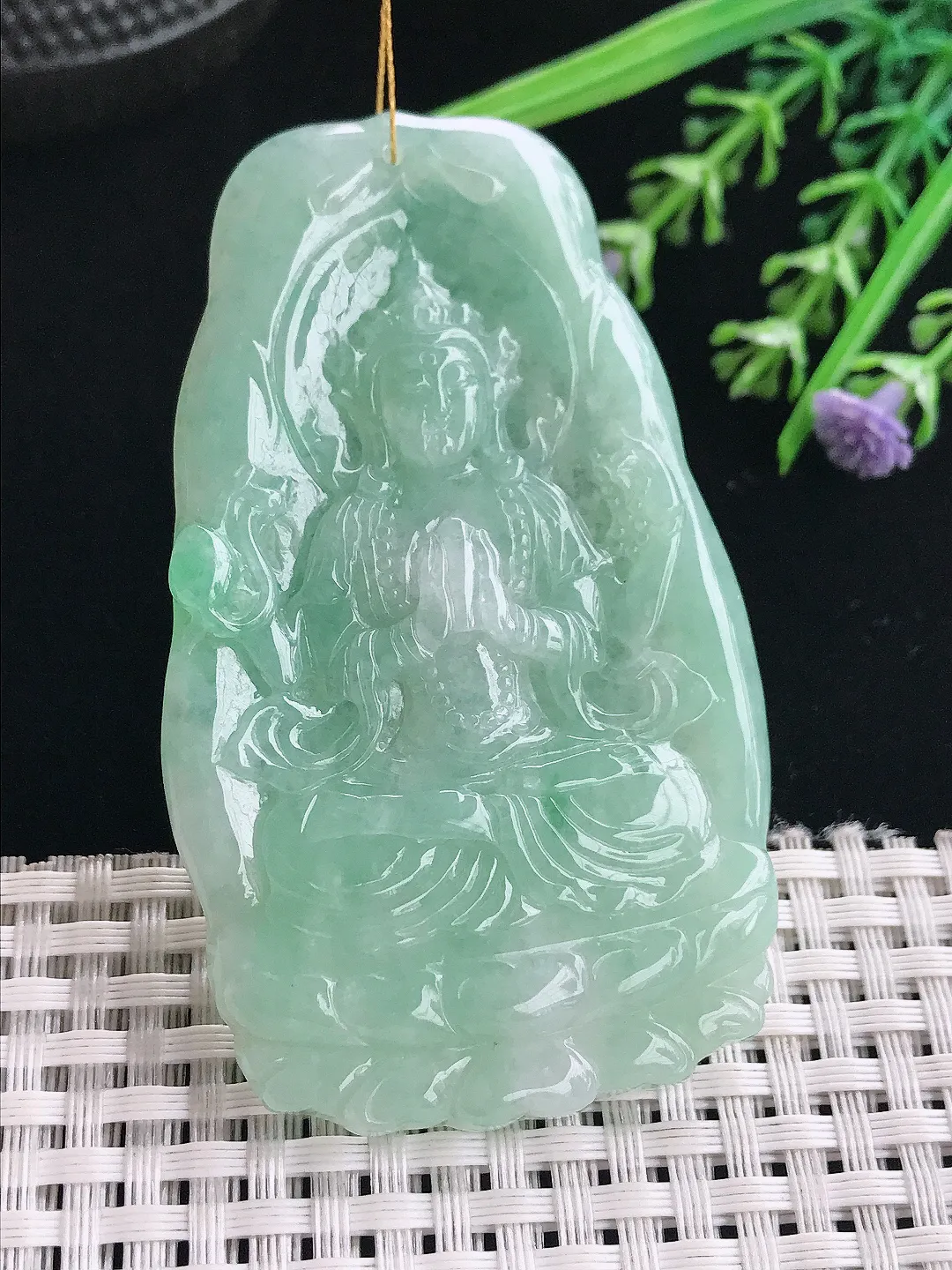 实拍A货翡翠73/43.5/6老坑秀气冰晴绿观音菩萨吊坠翡翠挂件