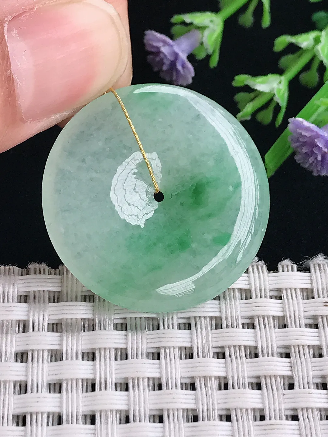 实拍A货翡翠30/4.9老坑冰润起胶飘绿平安扣吊坠翡翠挂件