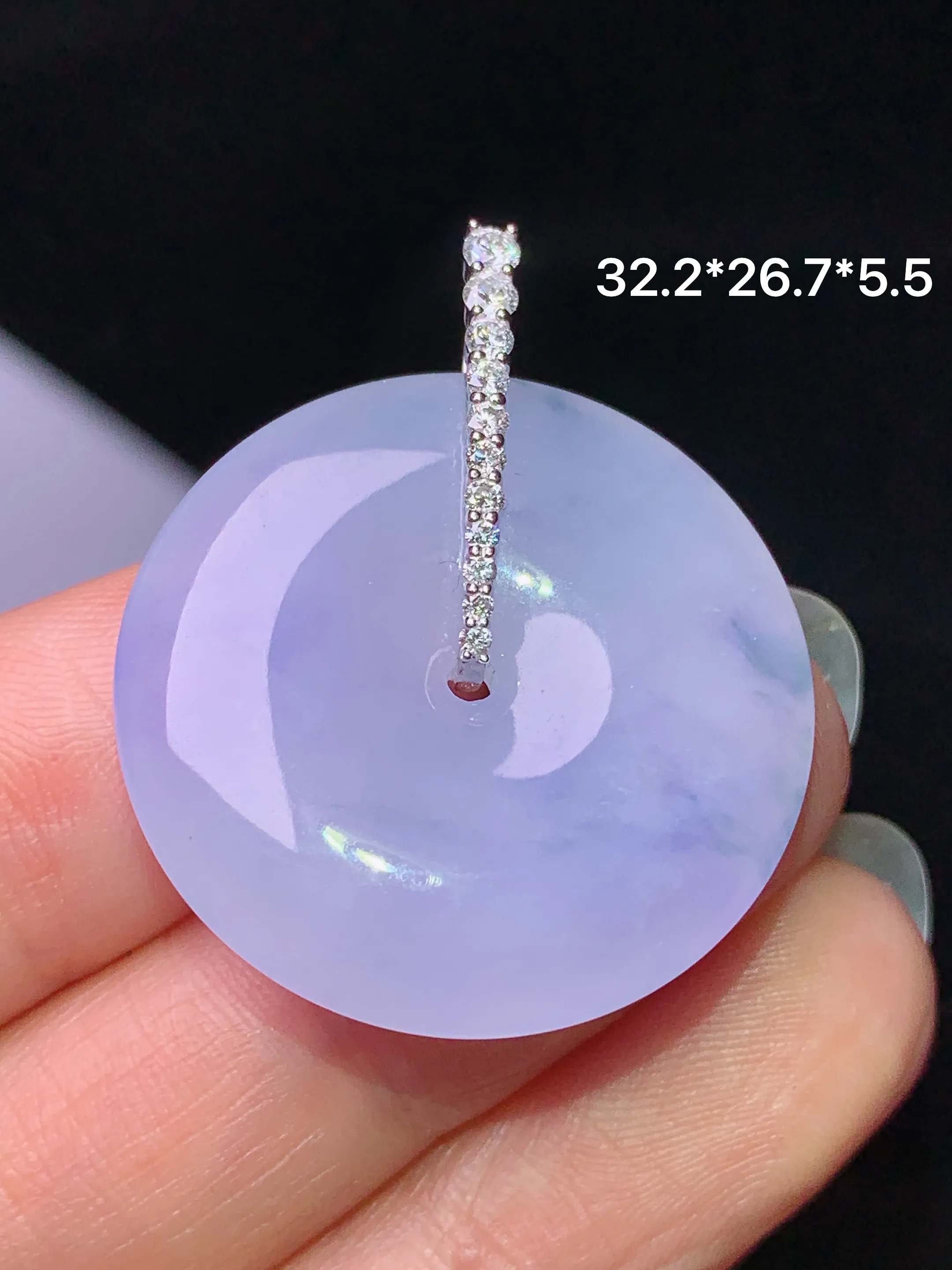 18k金钻镶嵌紫罗兰平安扣吊坠 玉质细腻 水润亮眼 整体尺寸32.2*26.7*5.5