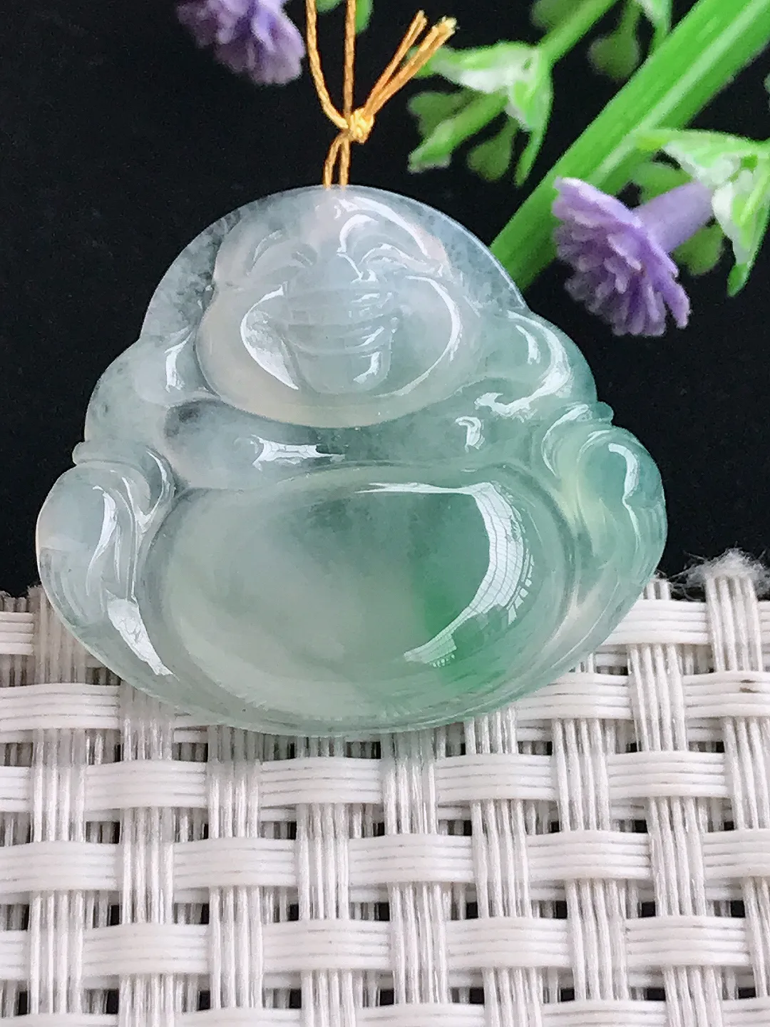 实拍A货翡翠27.5/30.6/5.5老坑冰种起胶飘花佛公吊坠翡翠玉佛挂件