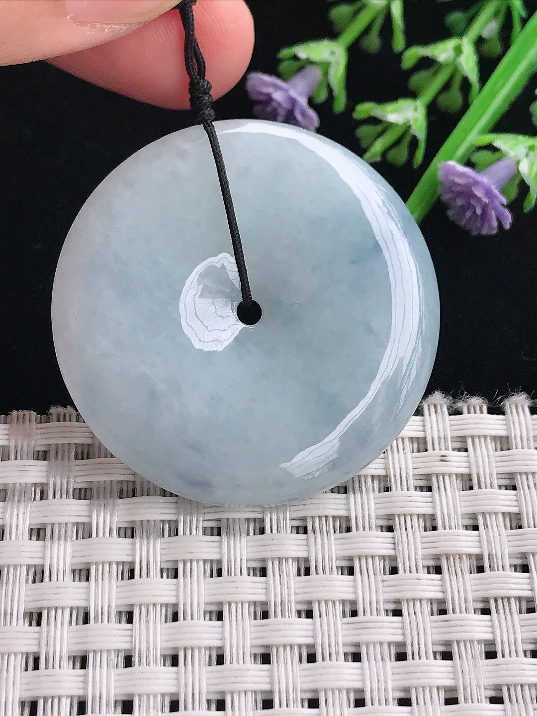 实拍A货翡翠37.8/6.1老坑冰润紫罗兰平安扣吊坠翡翠挂件